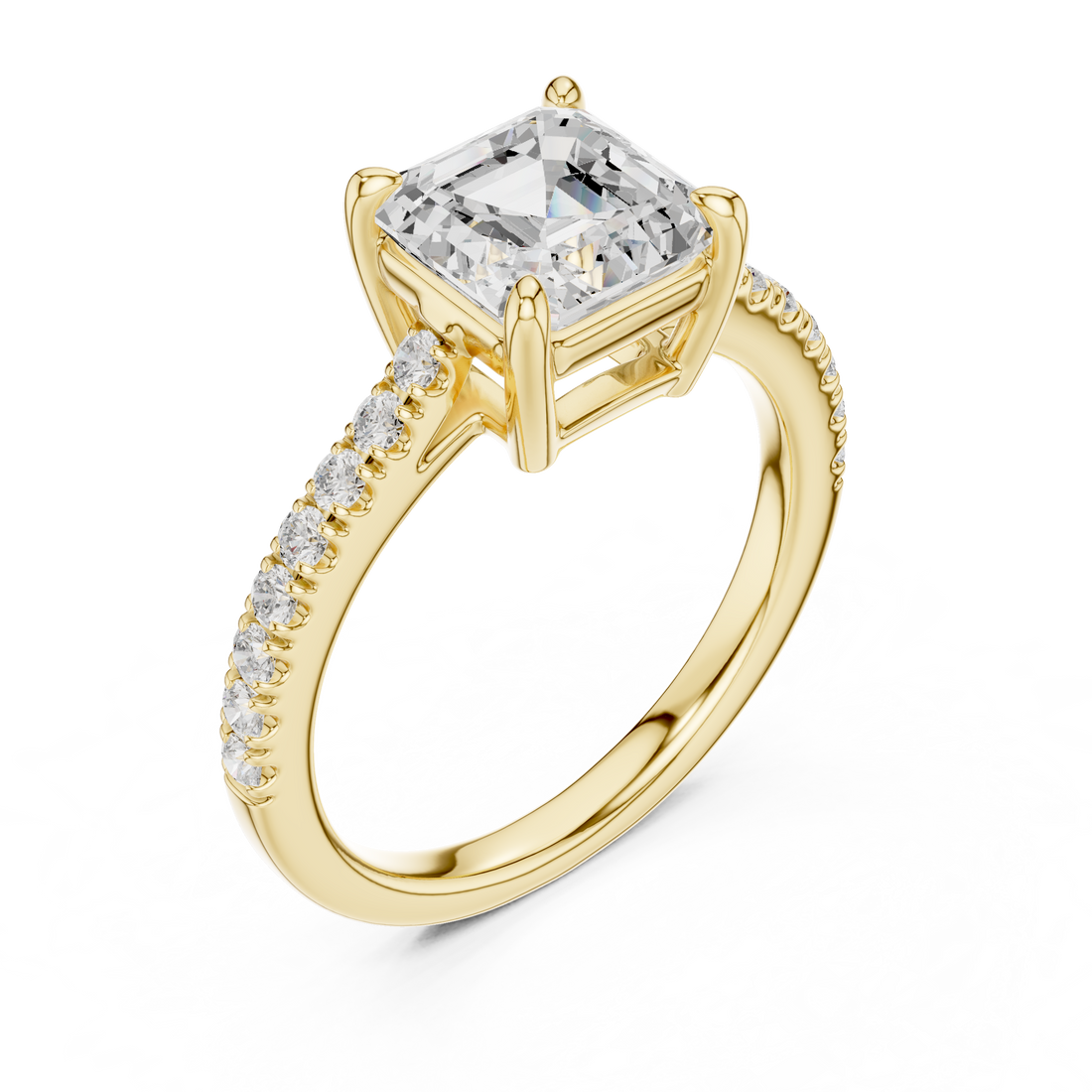 Signature Asscher Cut Engagement Ring | Sleek Pave Set Design