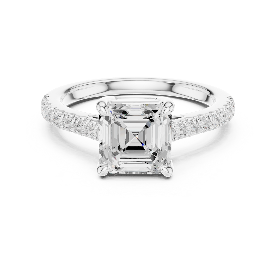 Signature Asscher Cut Engagement Ring | Sleek Pave Set Design
