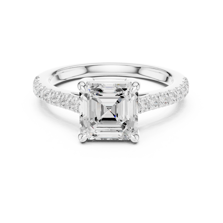 Signature Asscher Cut Engagement Ring | Sleek Pave Set Design