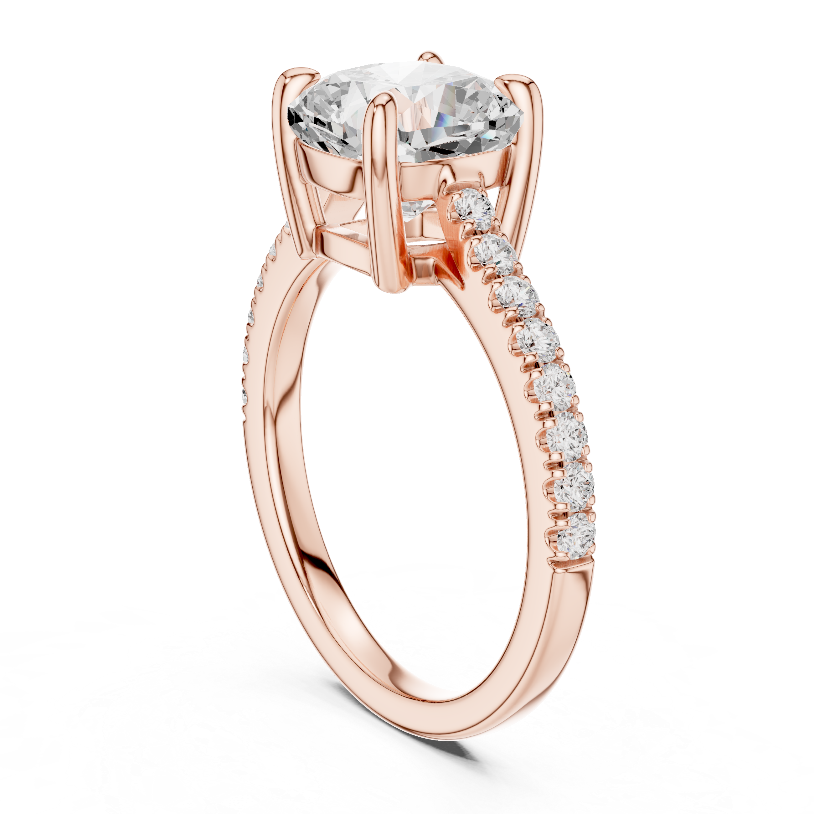 Cushion Cut Solitaire Diamond Ring | Pave Band Minimalist Engagement Ring