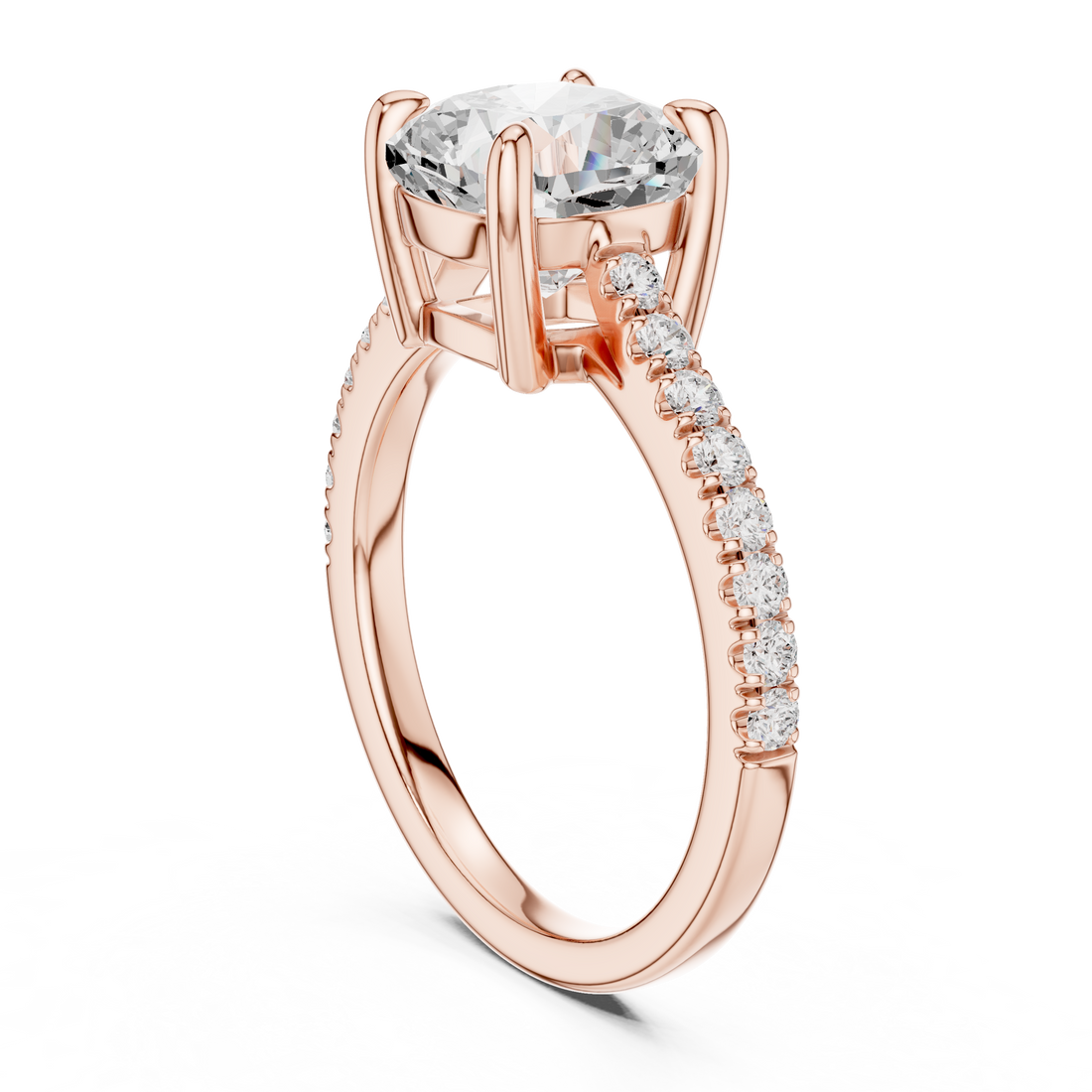 Cushion Cut Solitaire Diamond Ring | Pave Band Minimalist Engagement Ring