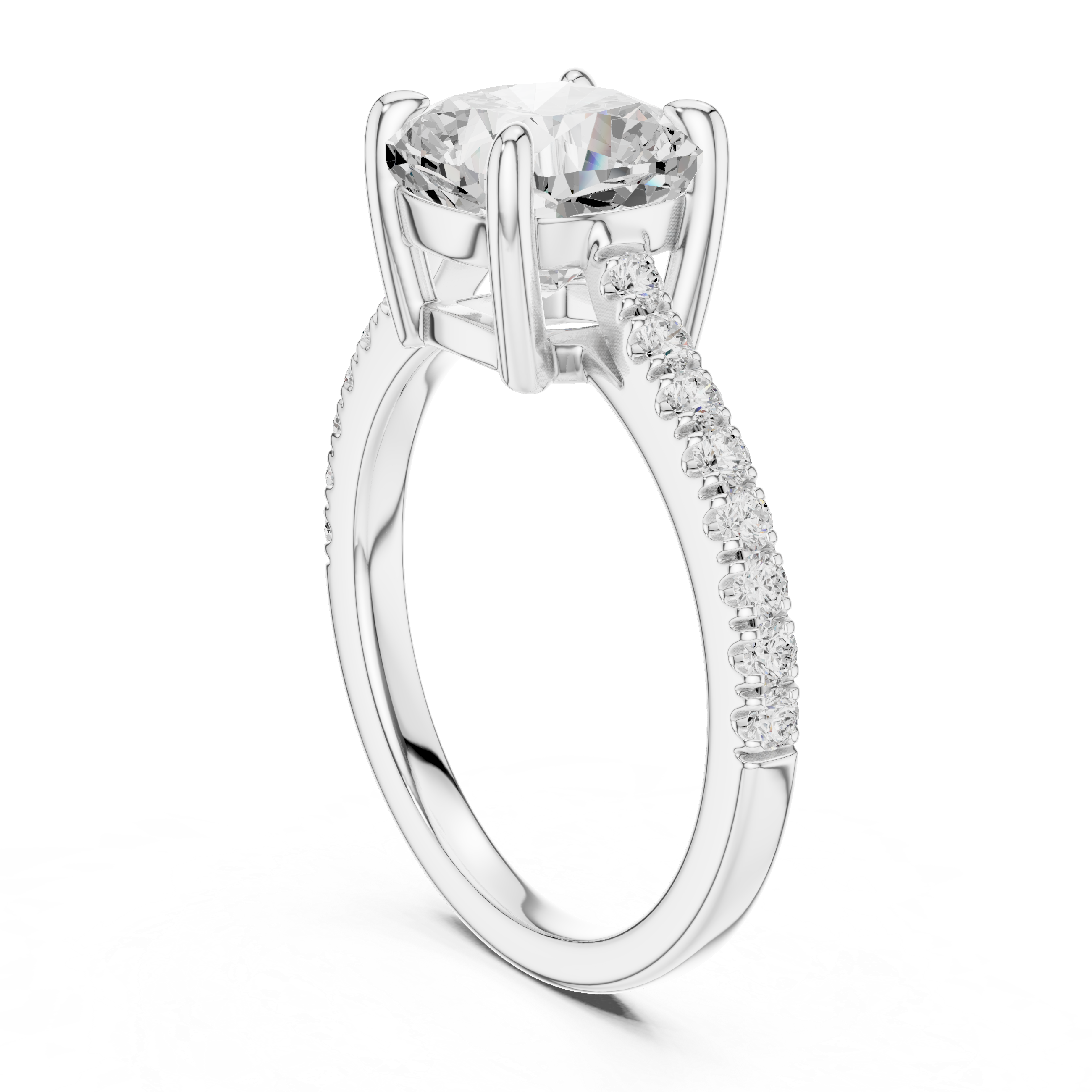 Cushion Cut Solitaire Diamond Ring | Pave Band Minimalist Engagement Ring
