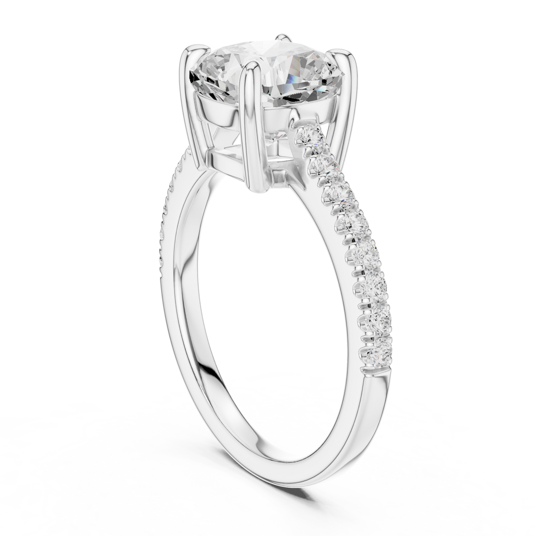 Cushion Cut Solitaire Diamond Ring | Pave Band Minimalist Engagement Ring