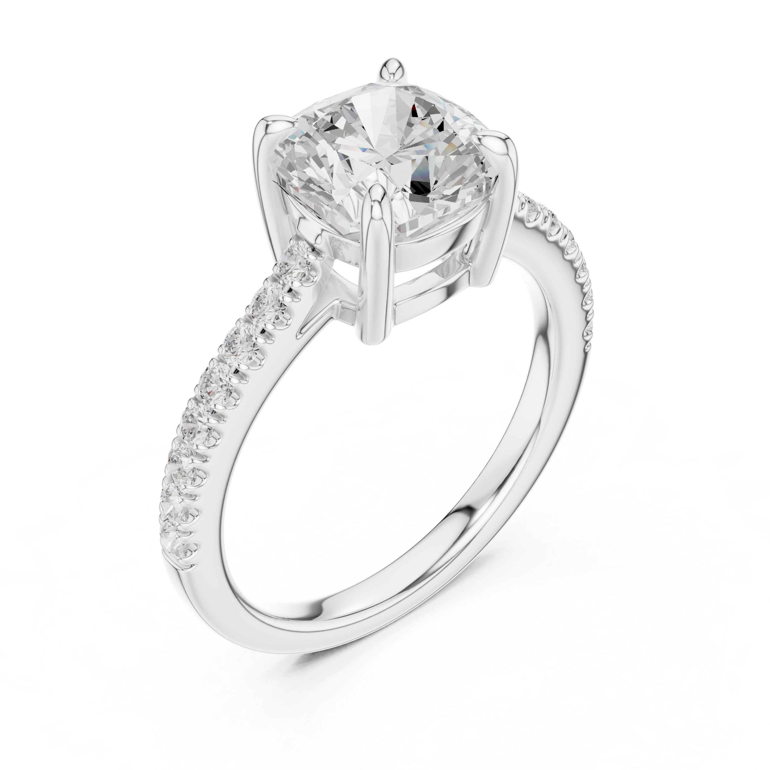 Cushion Cut Solitaire Diamond Ring | Pave Band Minimalist Engagement Ring