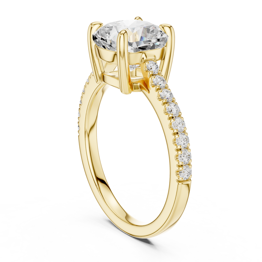 Cushion Cut Solitaire Diamond Ring | Pave Band Minimalist Engagement Ring
