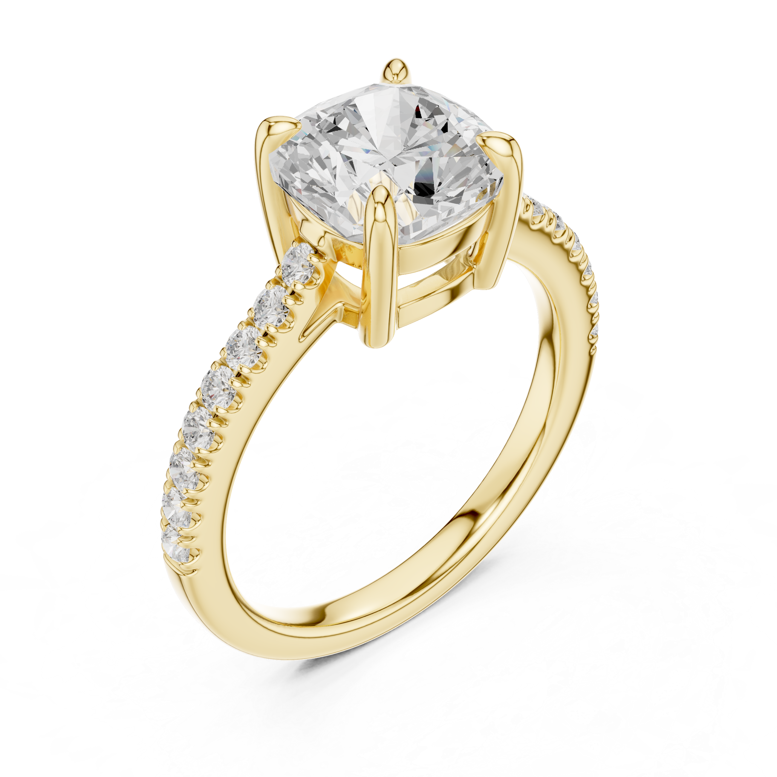 Cushion Cut Solitaire Diamond Ring | Pave Band Minimalist Engagement Ring