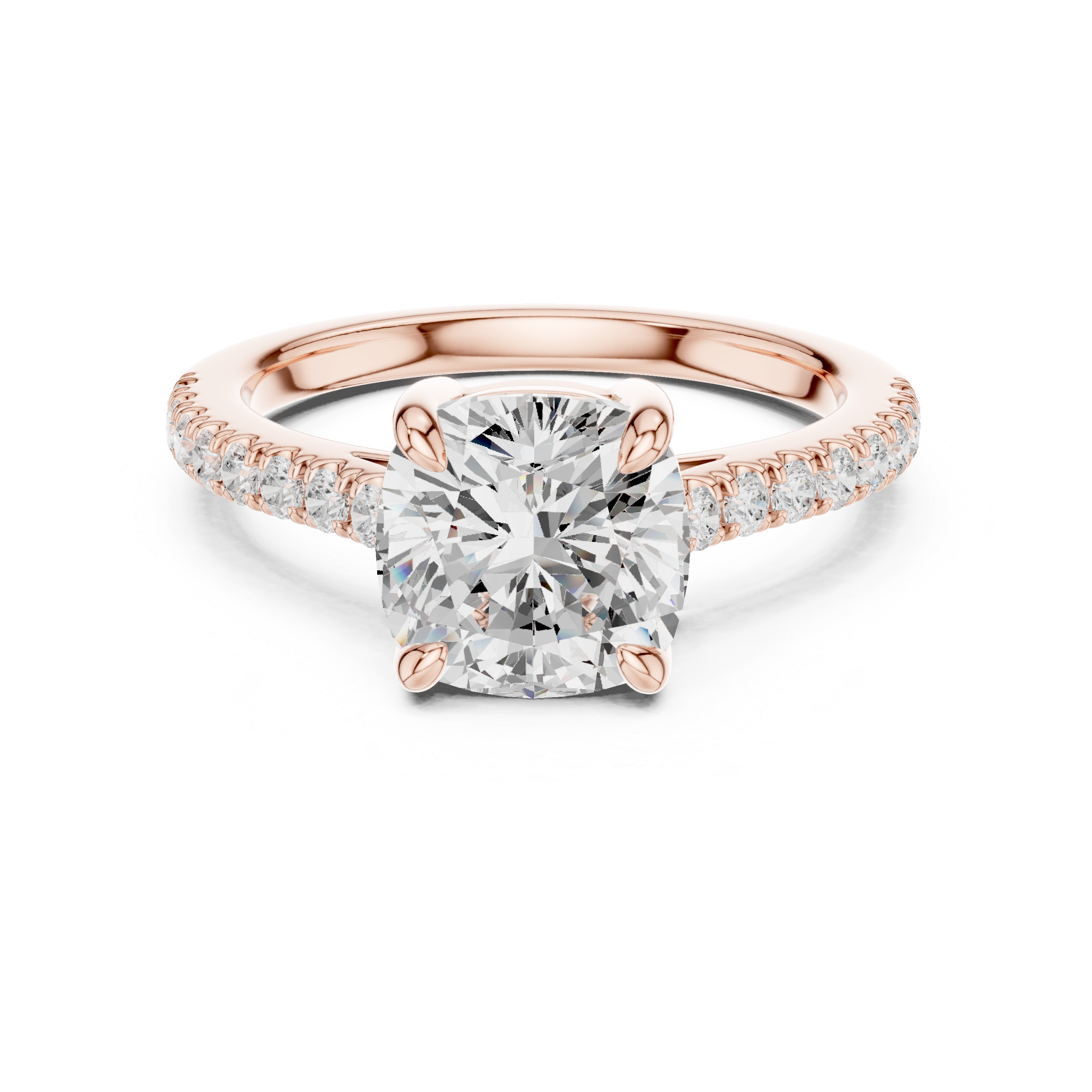 Cushion Cut Solitaire Diamond Ring | Pave Band Minimalist Engagement Ring
