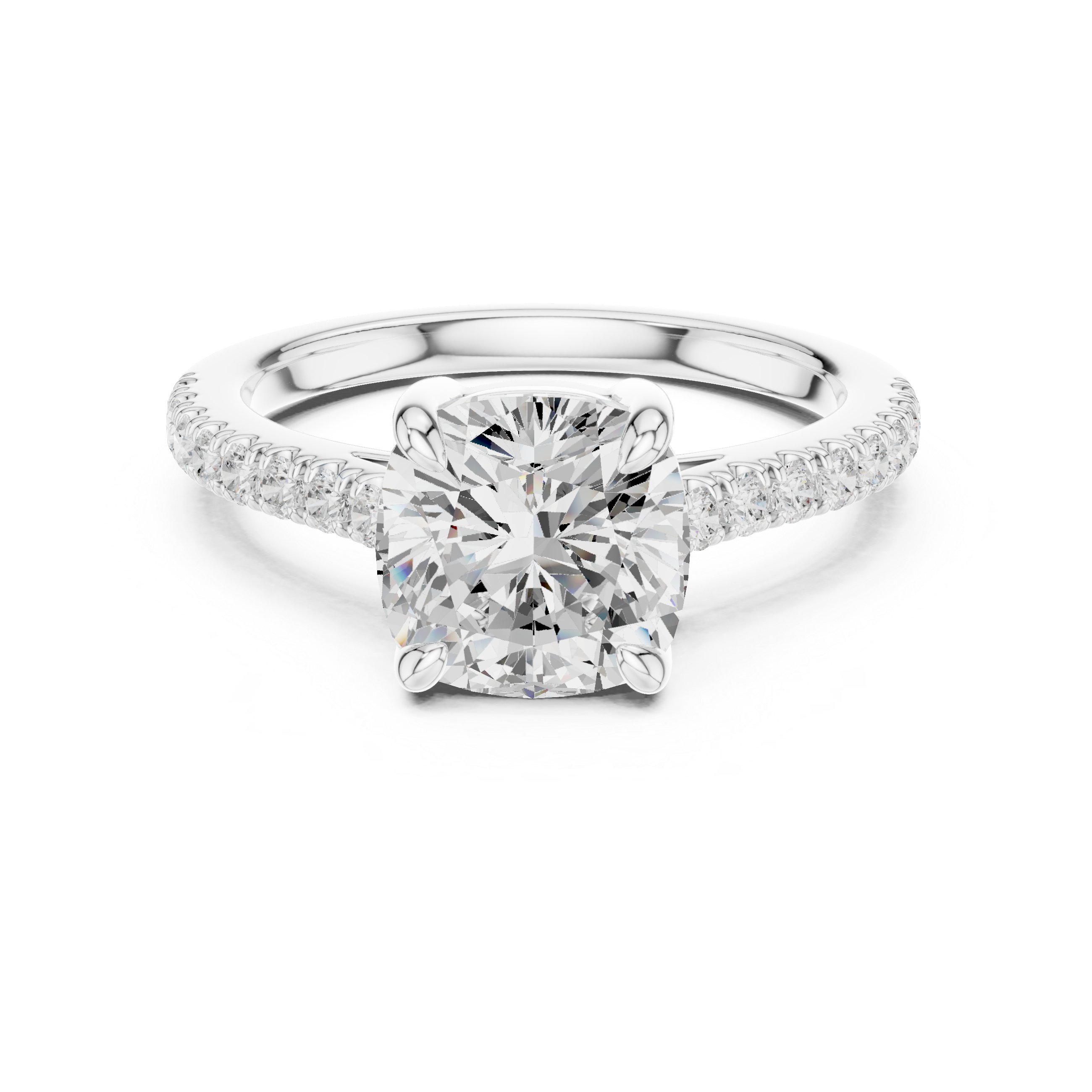 Cushion Cut Solitaire Diamond Ring | Pave Band Minimalist Engagement Ring