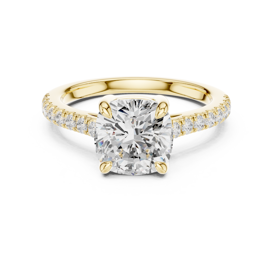 Cushion Cut Solitaire Diamond Ring | Pave Band Minimalist Engagement Ring