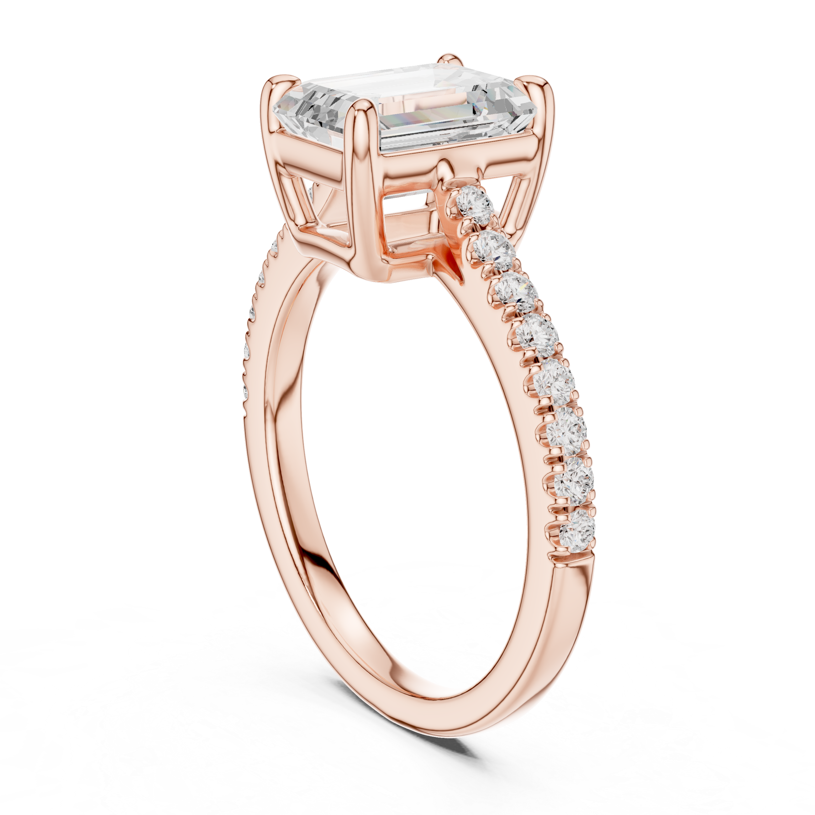 Minimalist Emerald Cut Diamond Ring | Slim Pave Engagement Ring