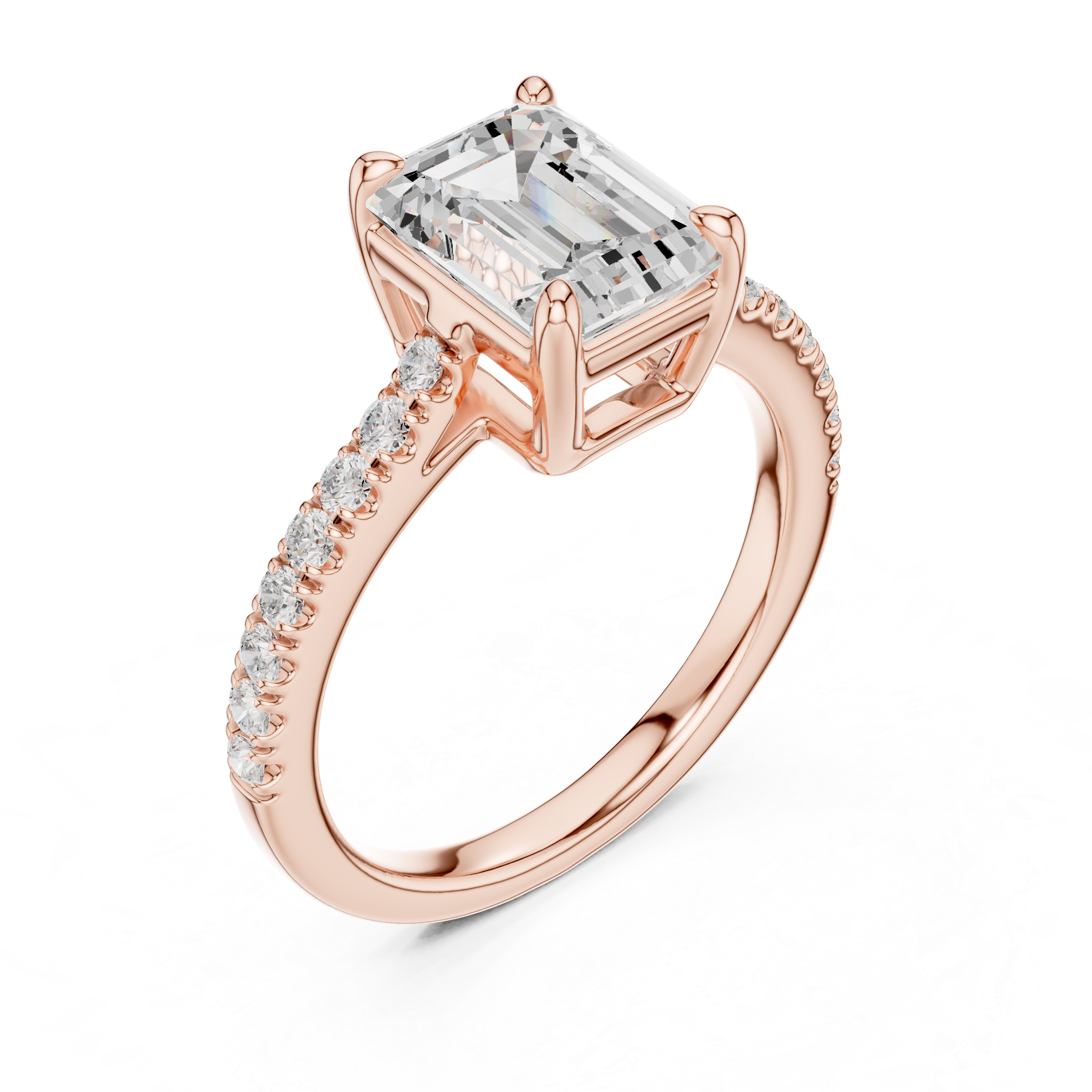 Minimalist Emerald Cut Diamond Ring | Slim Pave Engagement Ring