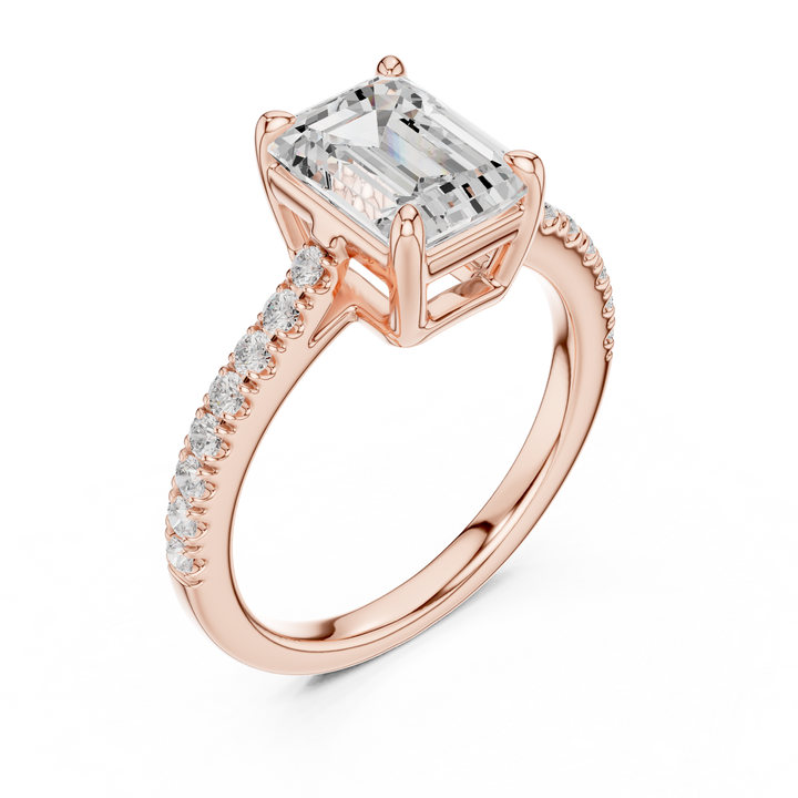 Minimalist Emerald Cut Diamond Ring | Slim Pave Engagement Ring
