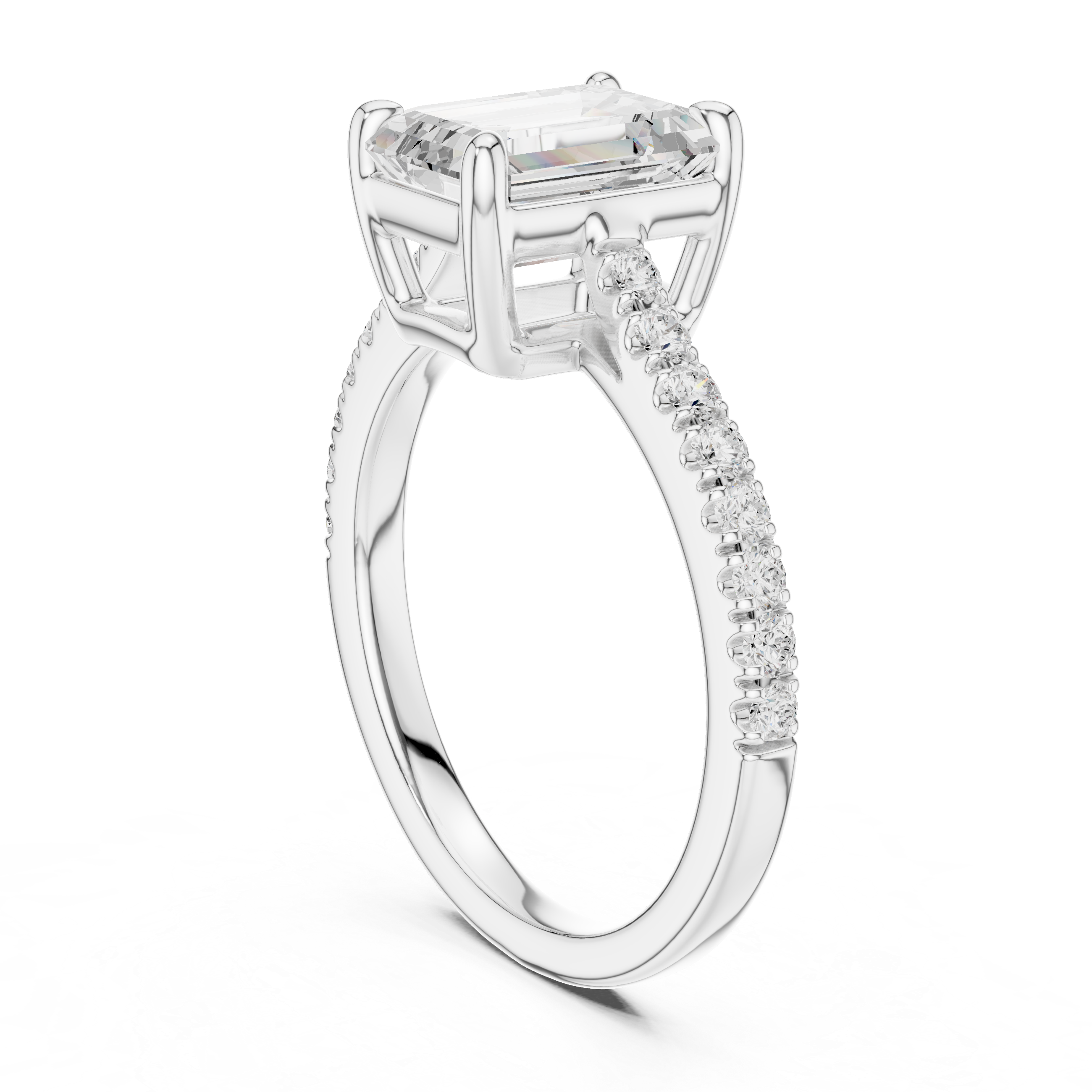 Minimalist Emerald Cut Diamond Ring | Slim Pave Engagement Ring