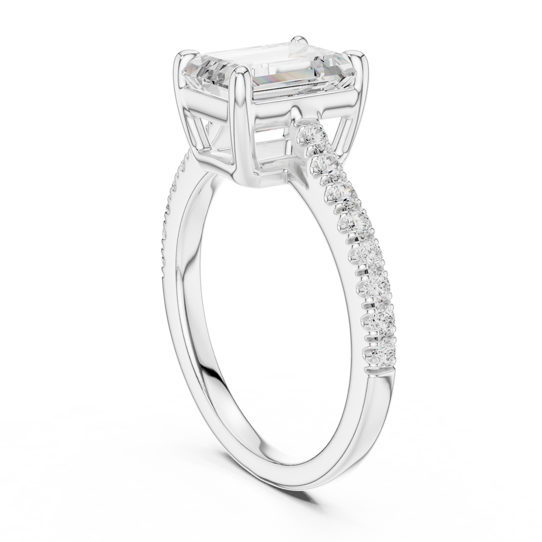 Minimalist Emerald Cut Diamond Ring | Slim Pave Engagement Ring