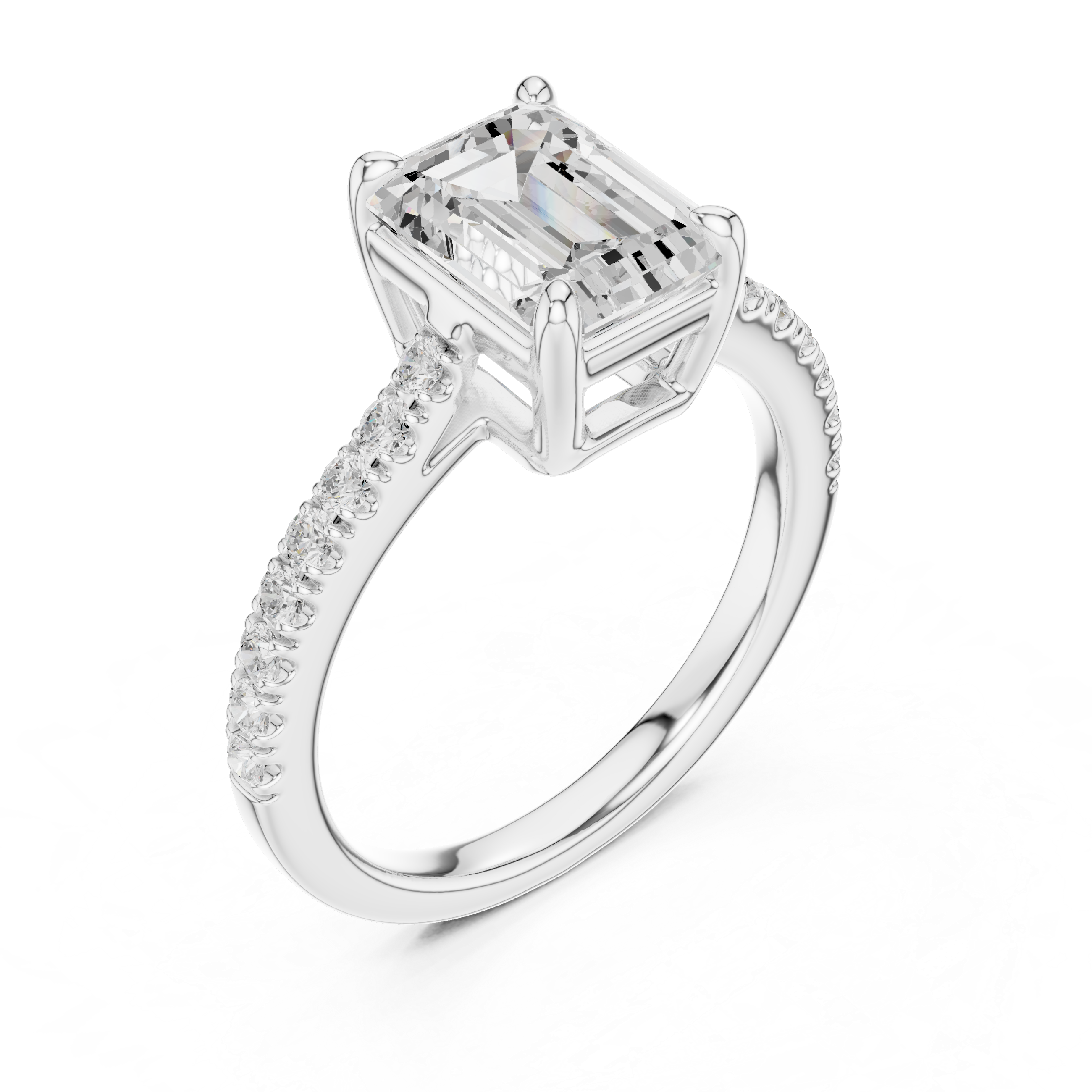 Minimalist Emerald Cut Diamond Ring | Slim Pave Engagement Ring