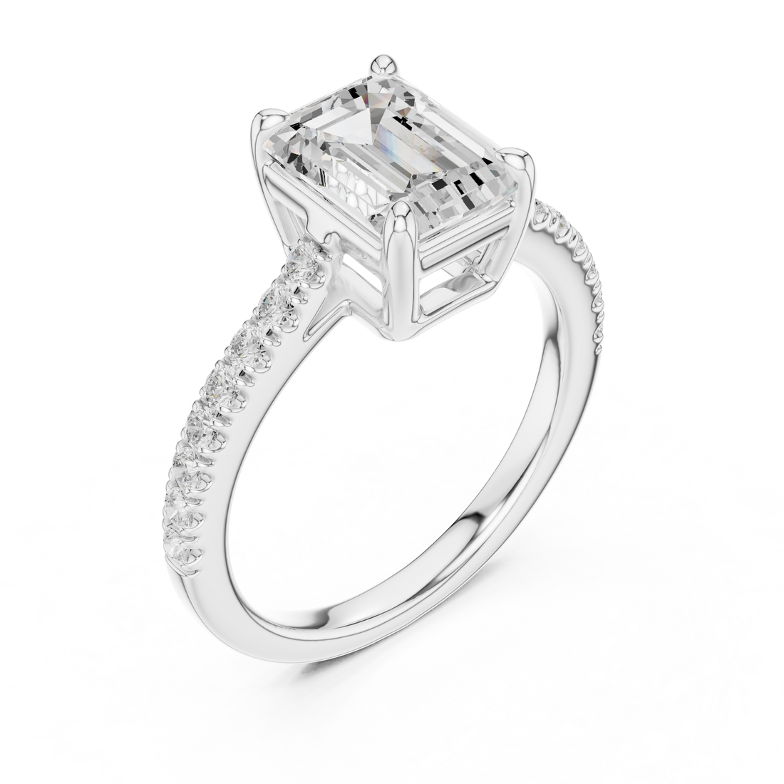 Minimalist Emerald Cut Diamond Ring | Slim Pave Engagement Ring