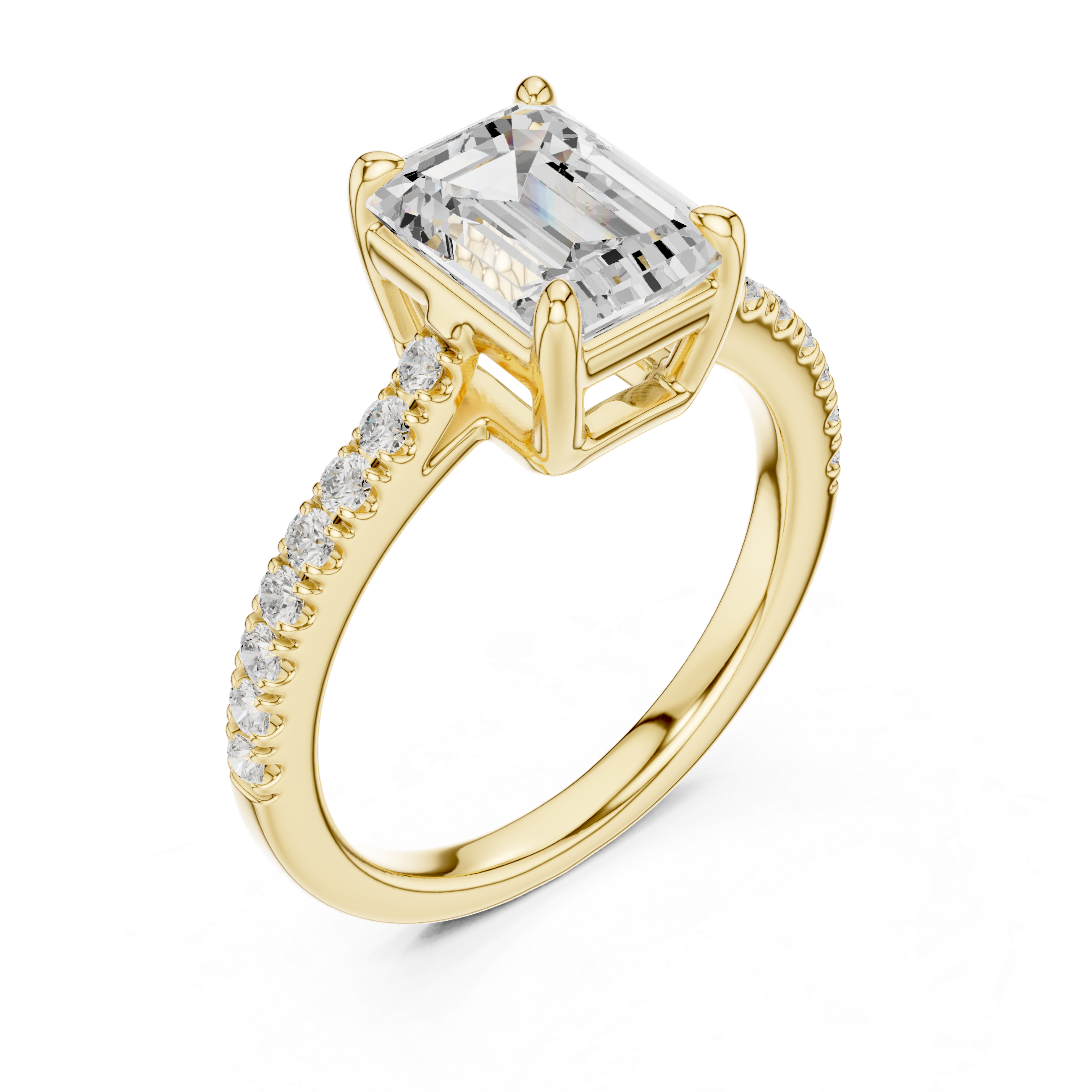 Minimalist Emerald Cut Diamond Ring | Slim Pave Engagement Ring