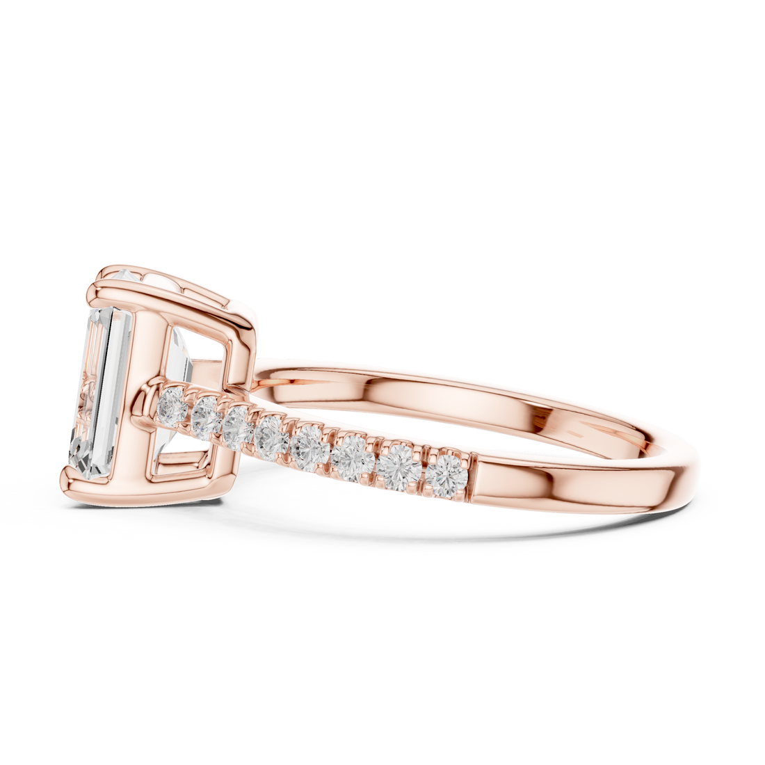 Minimalist Emerald Cut Diamond Ring | Slim Pave Engagement Ring