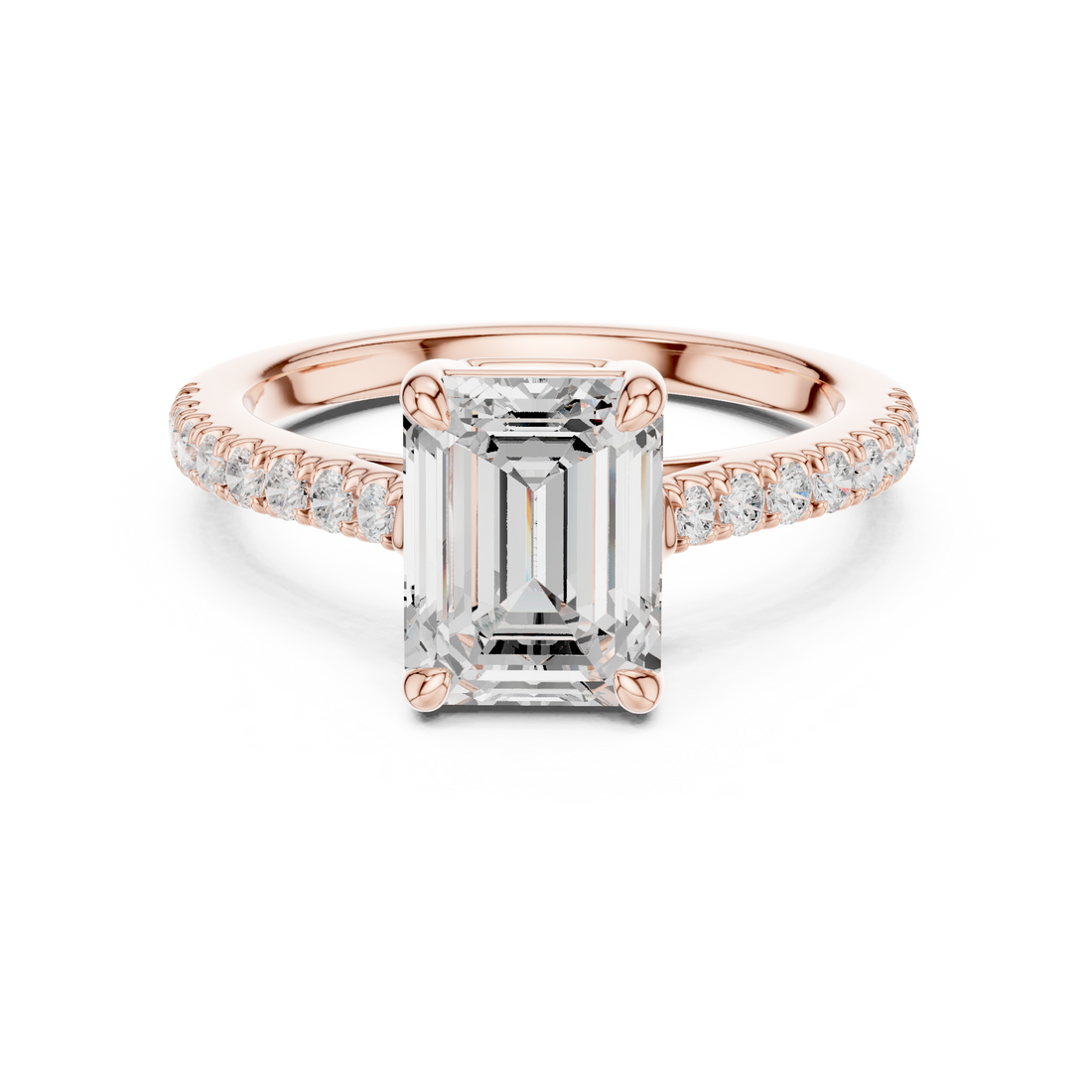Minimalist Emerald Cut Diamond Ring | Slim Pave Engagement Ring