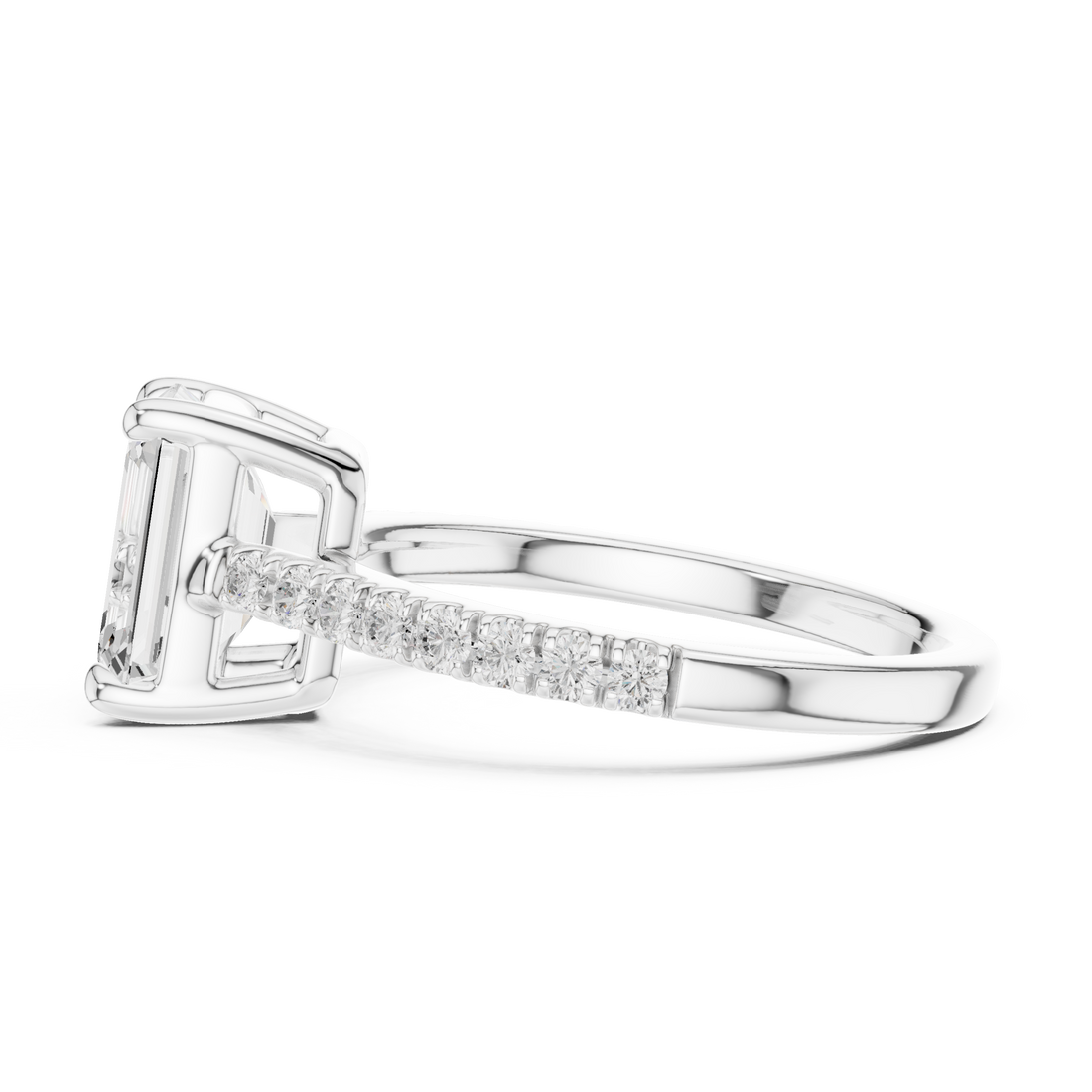 Minimalist Emerald Cut Diamond Ring | Slim Pave Engagement Ring