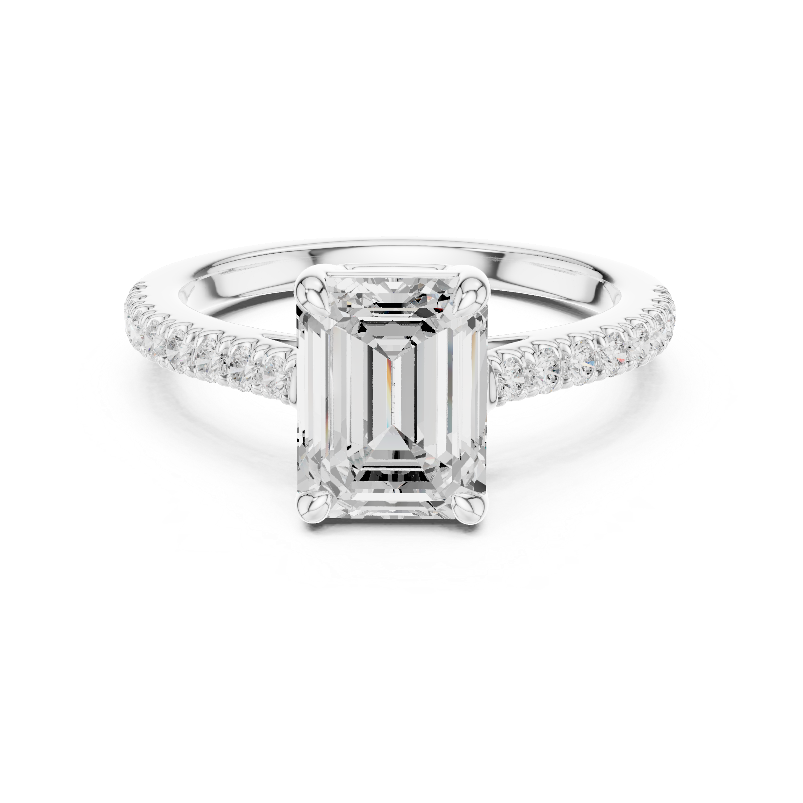 Minimalist Emerald Cut Diamond Ring | Slim Pave Engagement Ring