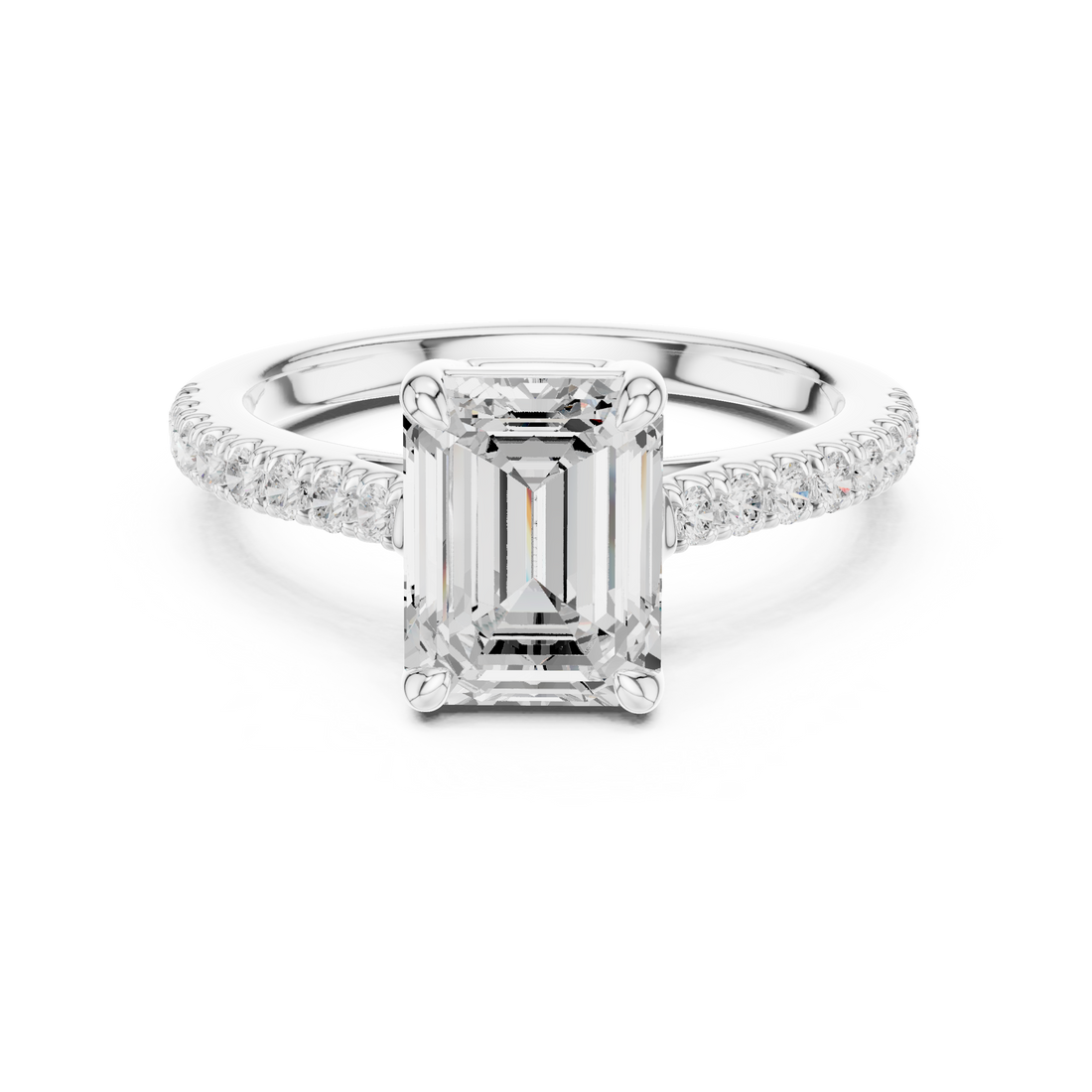 Minimalist Emerald Cut Diamond Ring | Slim Pave Engagement Ring