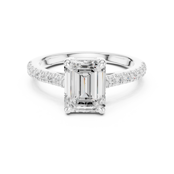 Minimalist Emerald Cut Diamond Ring | Slim Pave Engagement Ring