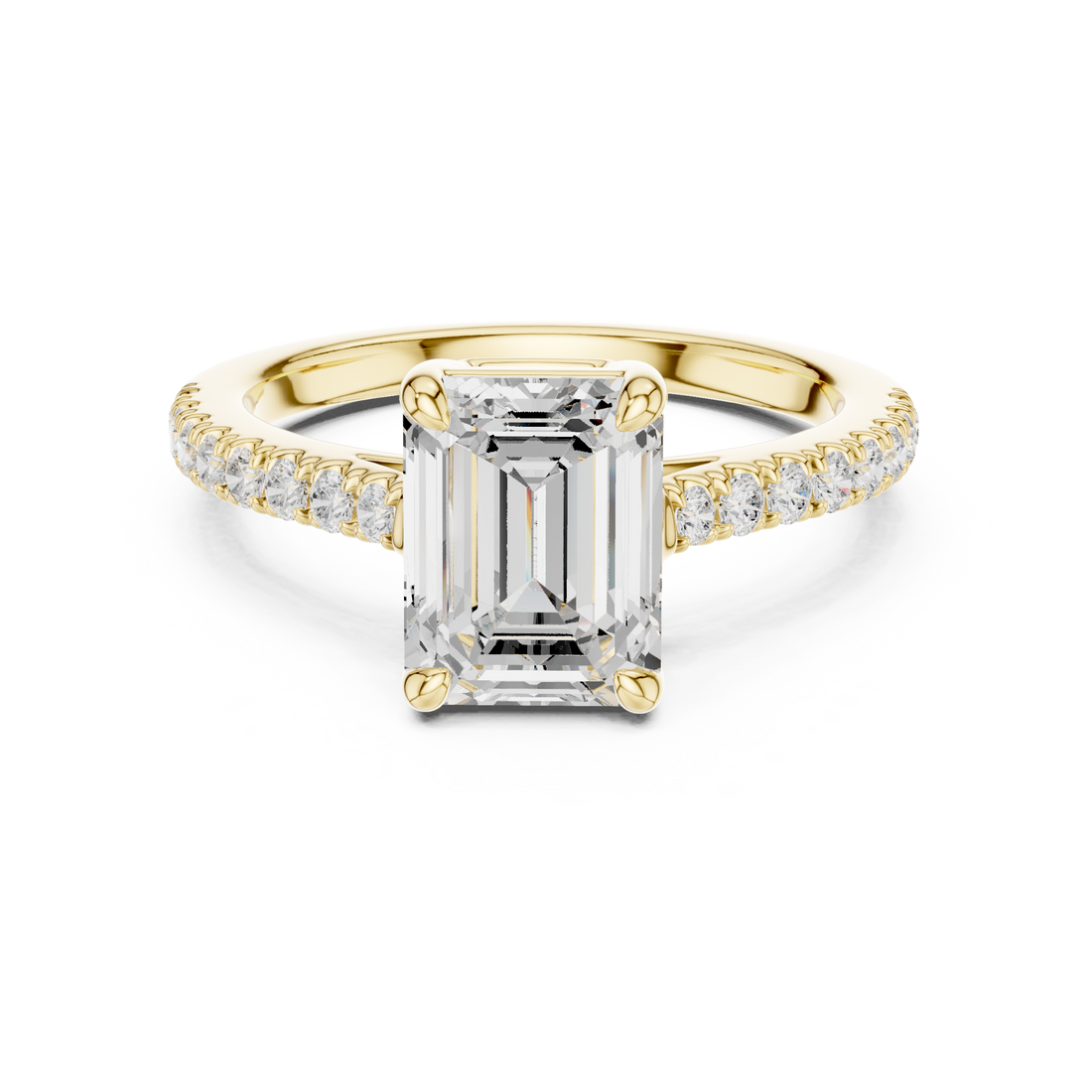 Minimalist Emerald Cut Diamond Ring | Slim Pave Engagement Ring