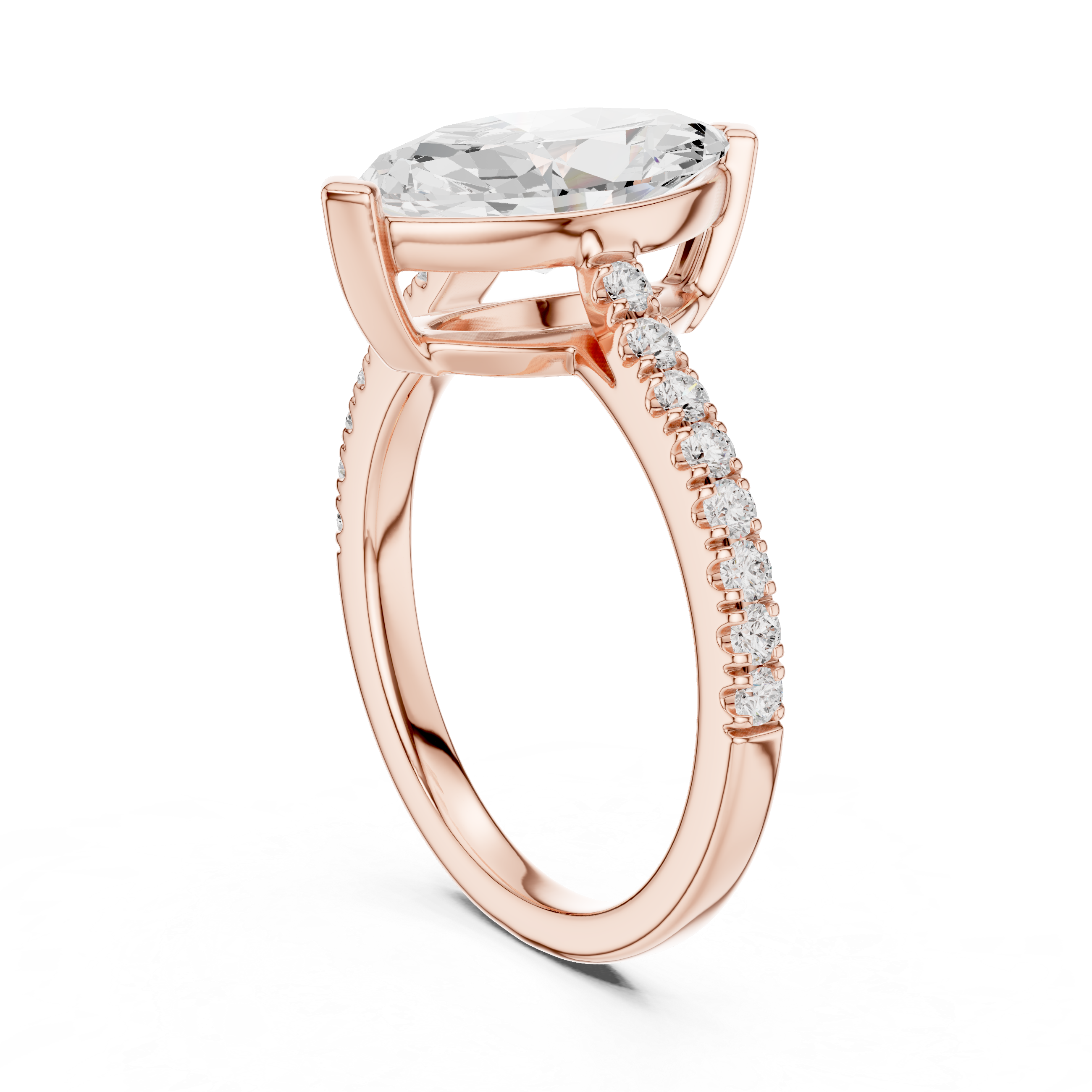 Designer Marquise Diamond Solitaire Ring with Slim Pavé Band