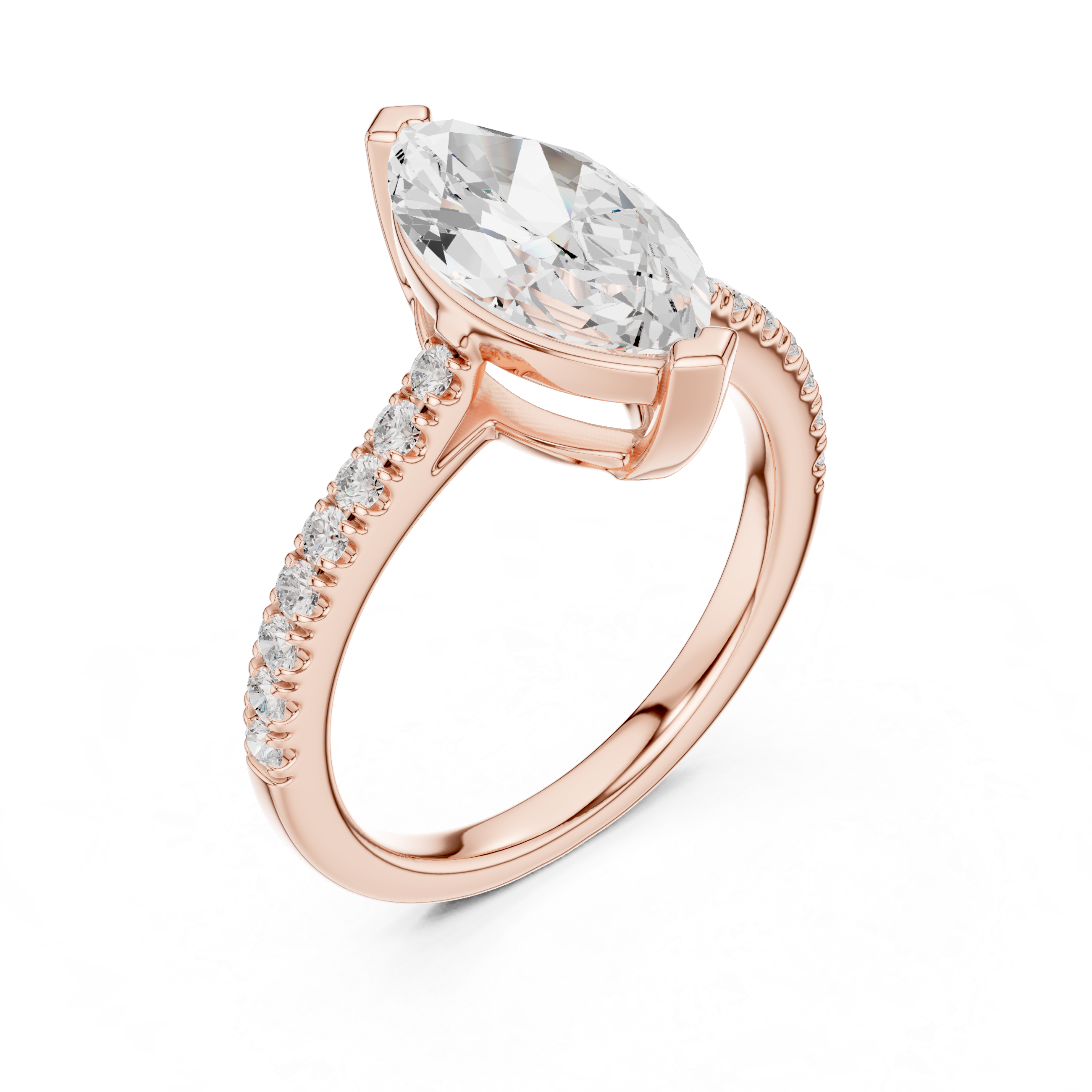 Designer Marquise Diamond Solitaire Ring with Slim Pavé Band