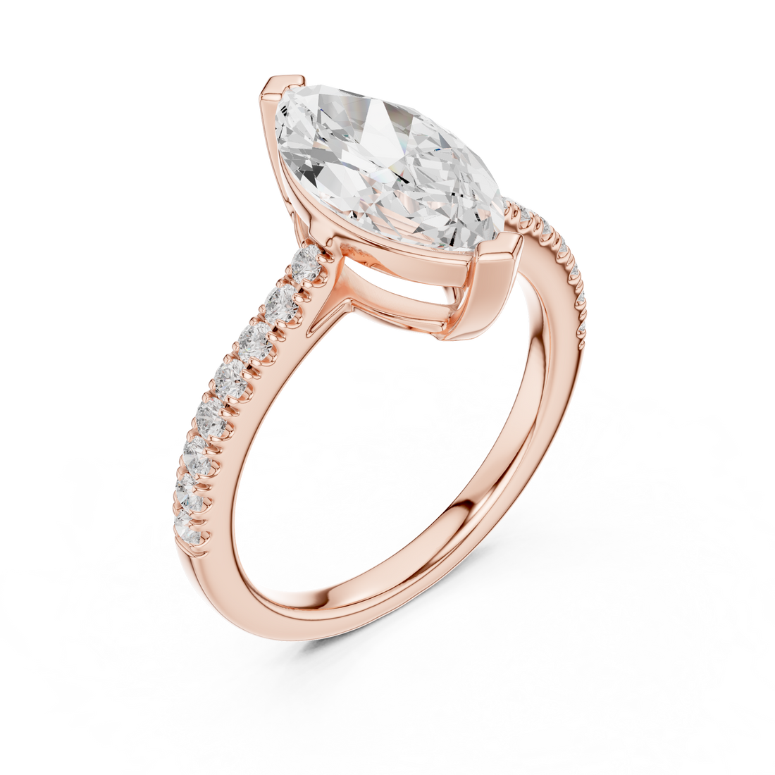Designer Marquise Diamond Solitaire Ring with Slim Pavé Band