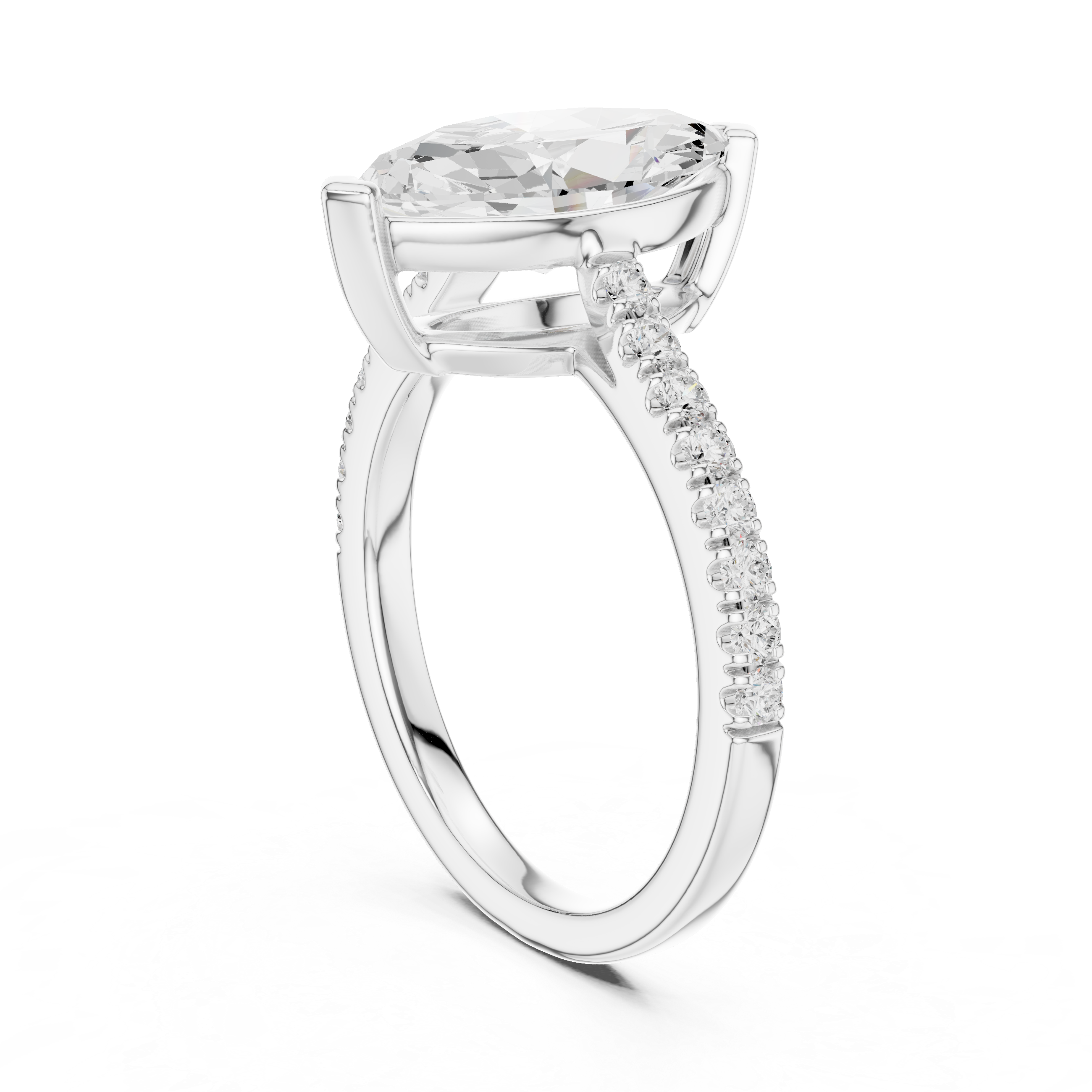Designer Marquise Diamond Solitaire Ring with Slim Pavé Band