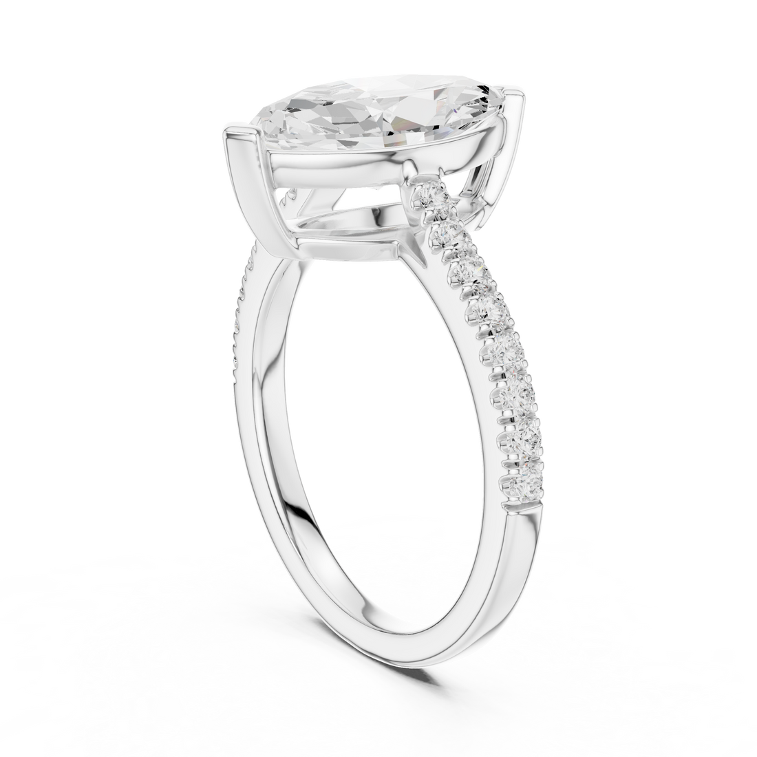 Designer Marquise Diamond Solitaire Ring with Slim Pavé Band