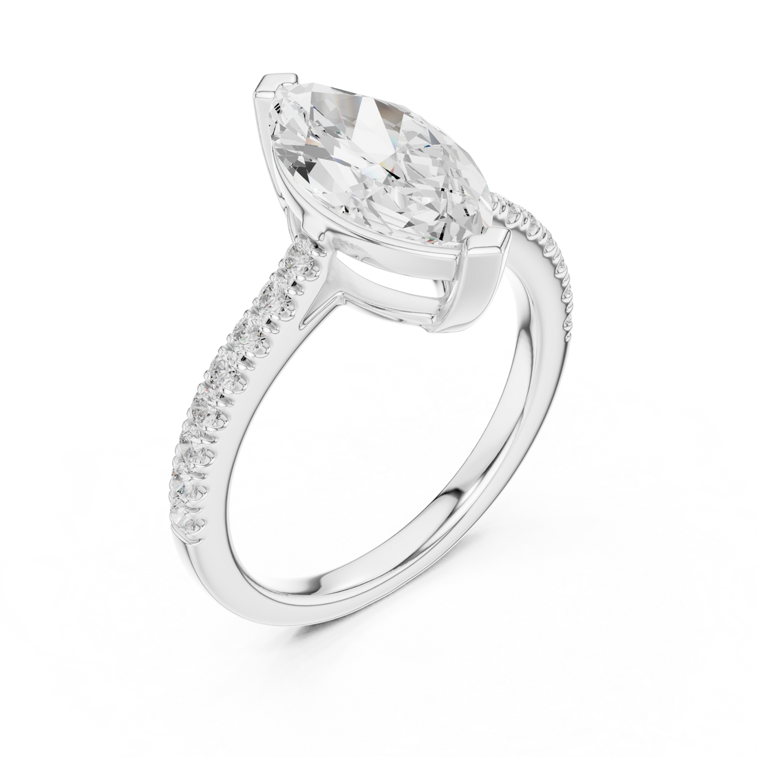 Designer Marquise Diamond Solitaire Ring with Slim Pavé Band