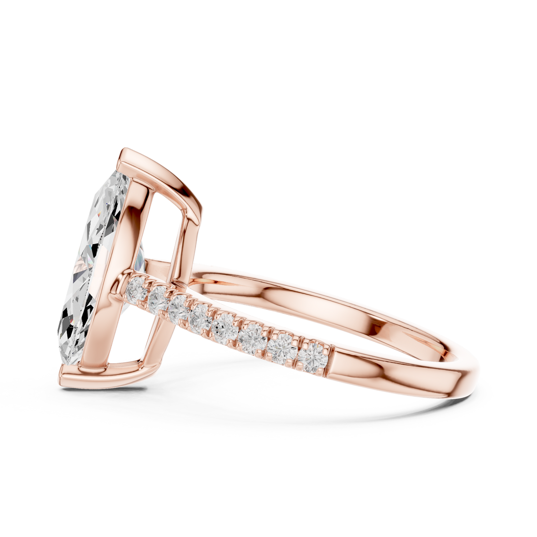 Designer Marquise Diamond Solitaire Ring with Slim Pavé Band
