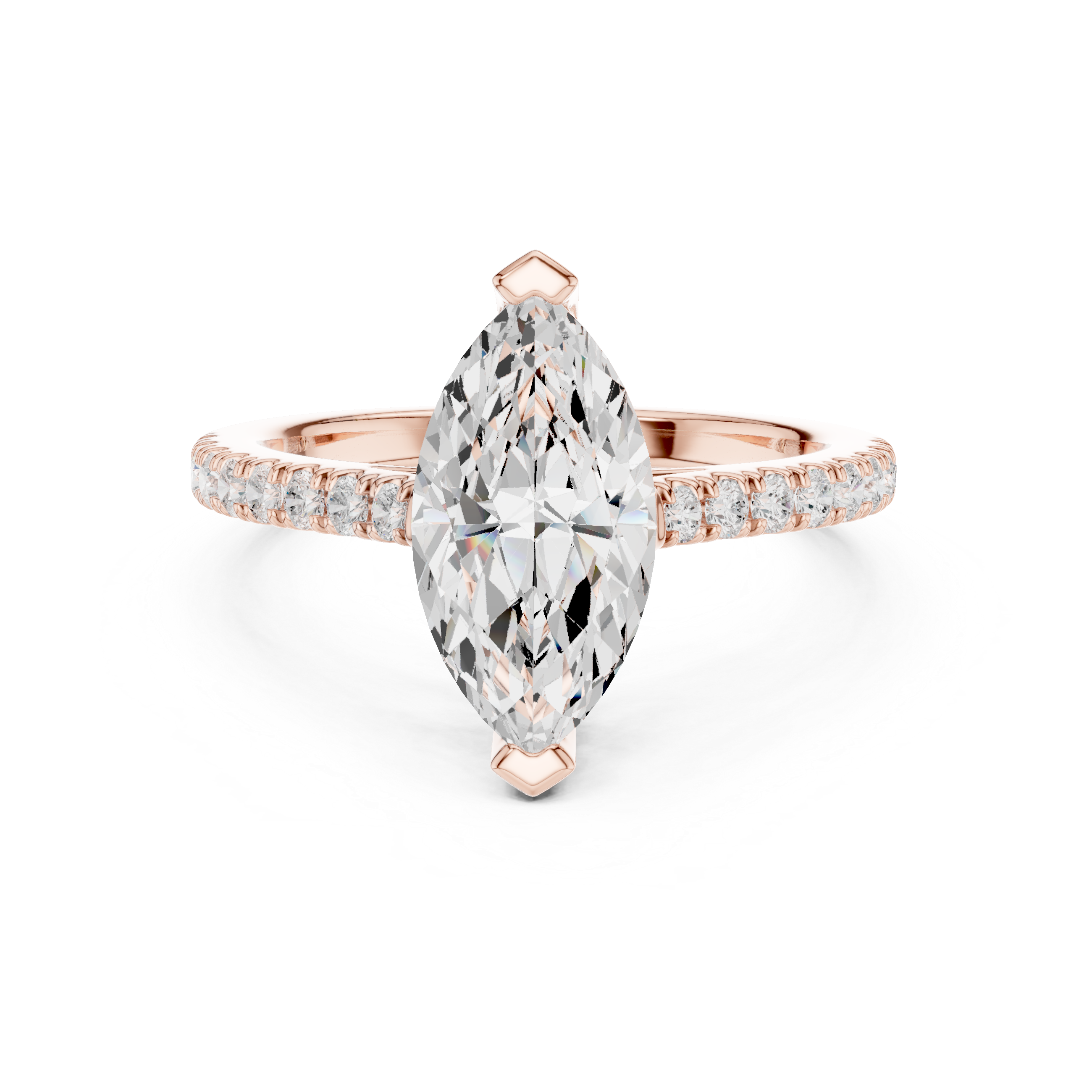 Designer Marquise Diamond Solitaire Ring with Slim Pavé Band