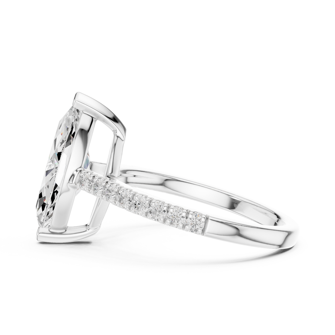 Designer Marquise Diamond Solitaire Ring with Slim Pavé Band