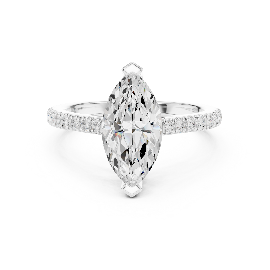 Designer Marquise Diamond Solitaire Ring with Slim Pavé Band