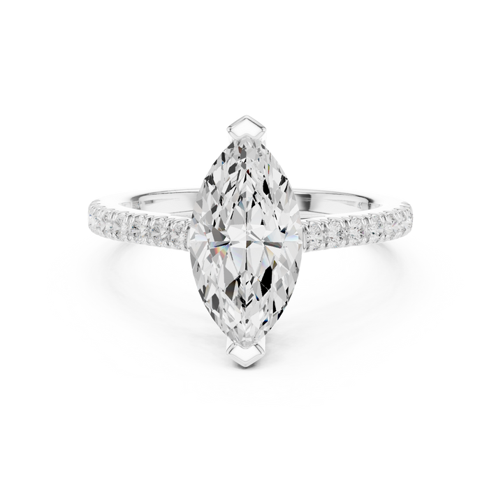 Designer Marquise Diamond Solitaire Ring with Slim Pavé Band