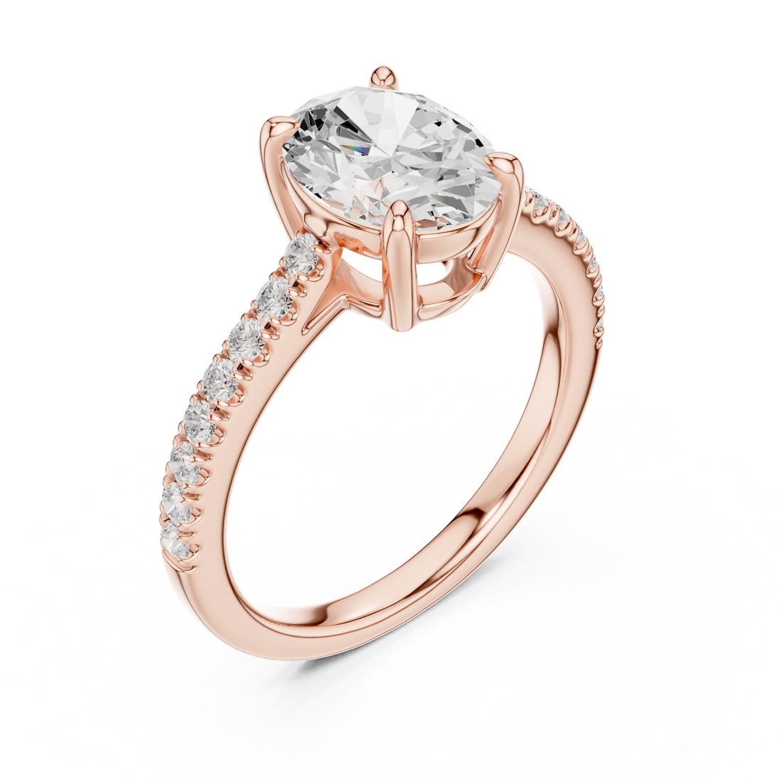 Fine Oval Cut Diamond Ring with Half Eternity Pavé Band | Minimalist Luxury Engagement Ring