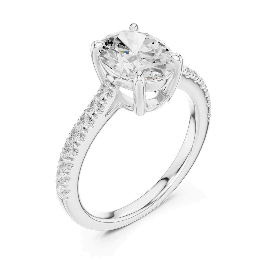 Fine Oval Cut Diamond Ring with Half Eternity Pavé Band | Minimalist Luxury Engagement Ring