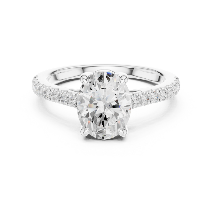 Fine Oval Cut Diamond Ring with Half Eternity Pavé Band | Minimalist Luxury Engagement Ring