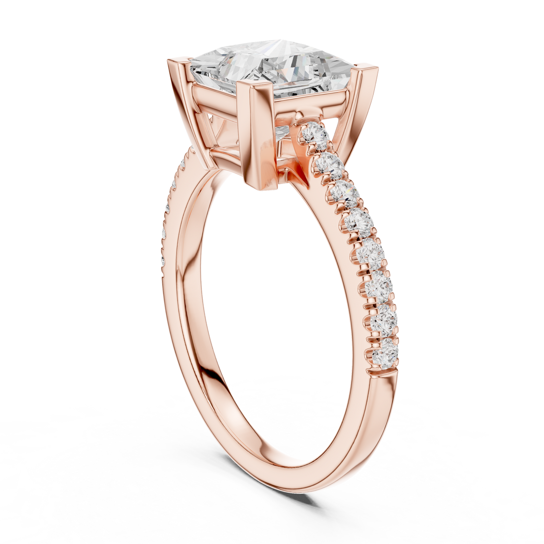 Stunning Princess Diamond Engagement Ring with Pavé Set Band | Sleek and Sophisticated Rose Gold Design