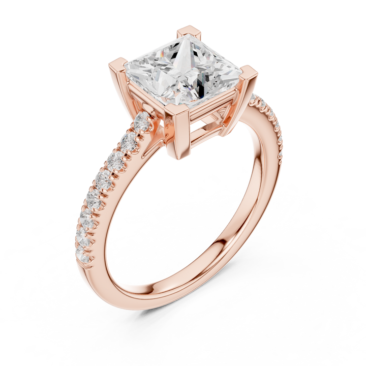 Stunning Princess Diamond Engagement Ring with Pavé Set Band | Sleek and Sophisticated Rose Gold Design