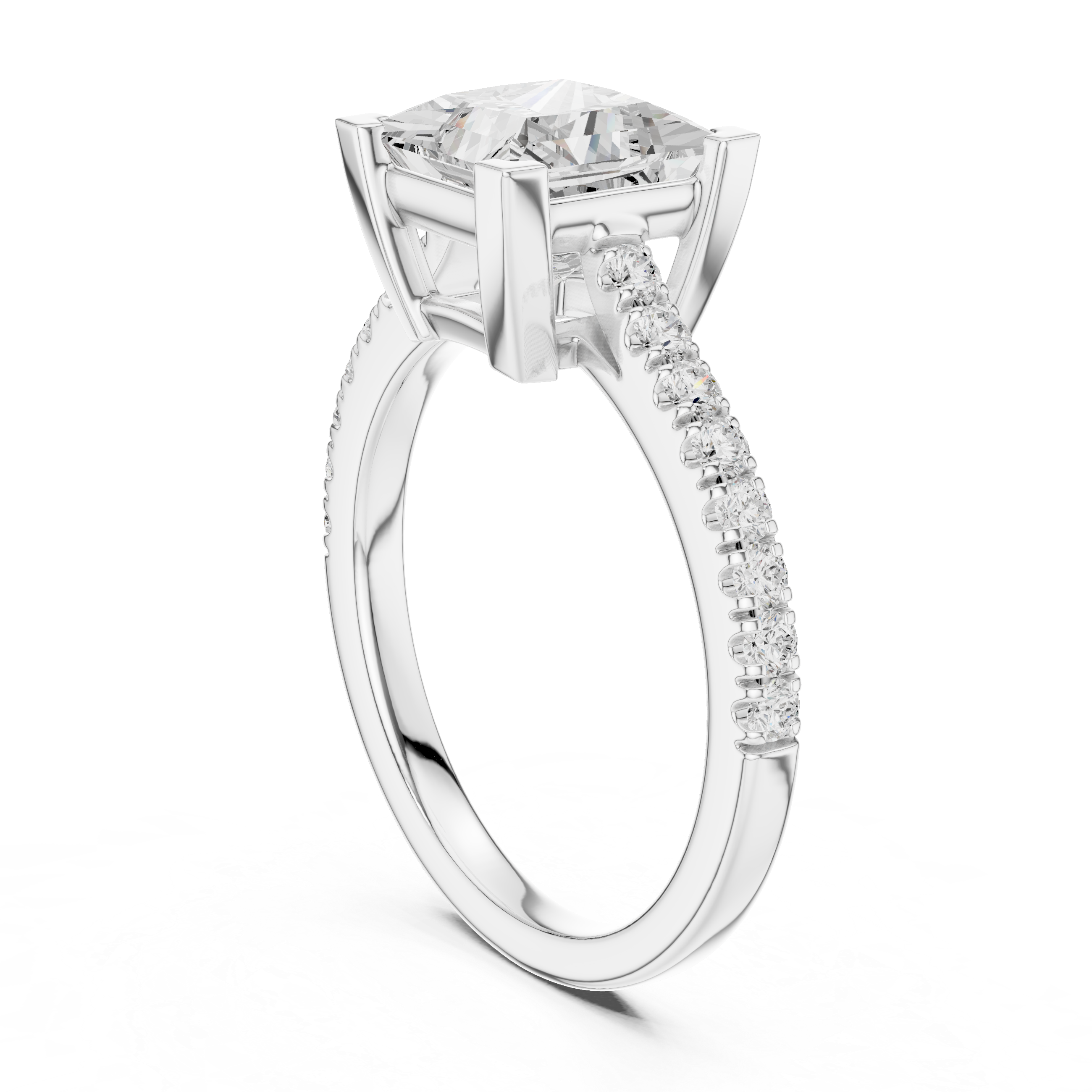 Stunning Princess Diamond Engagement Ring with Pavé Set Band | Sleek and Sophisticated Rose Gold Design