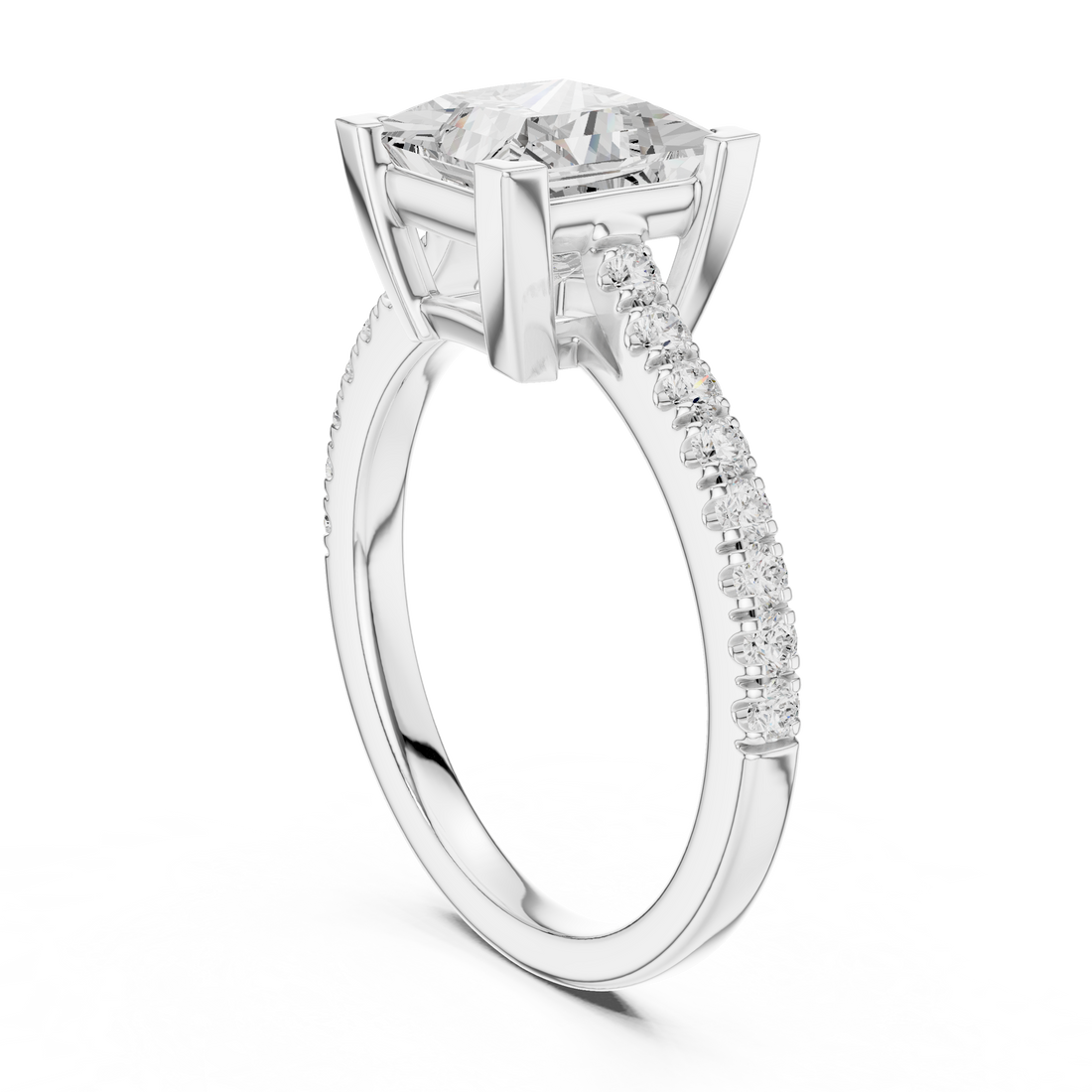 Stunning Princess Diamond Engagement Ring with Pavé Set Band | Sleek and Sophisticated Rose Gold Design