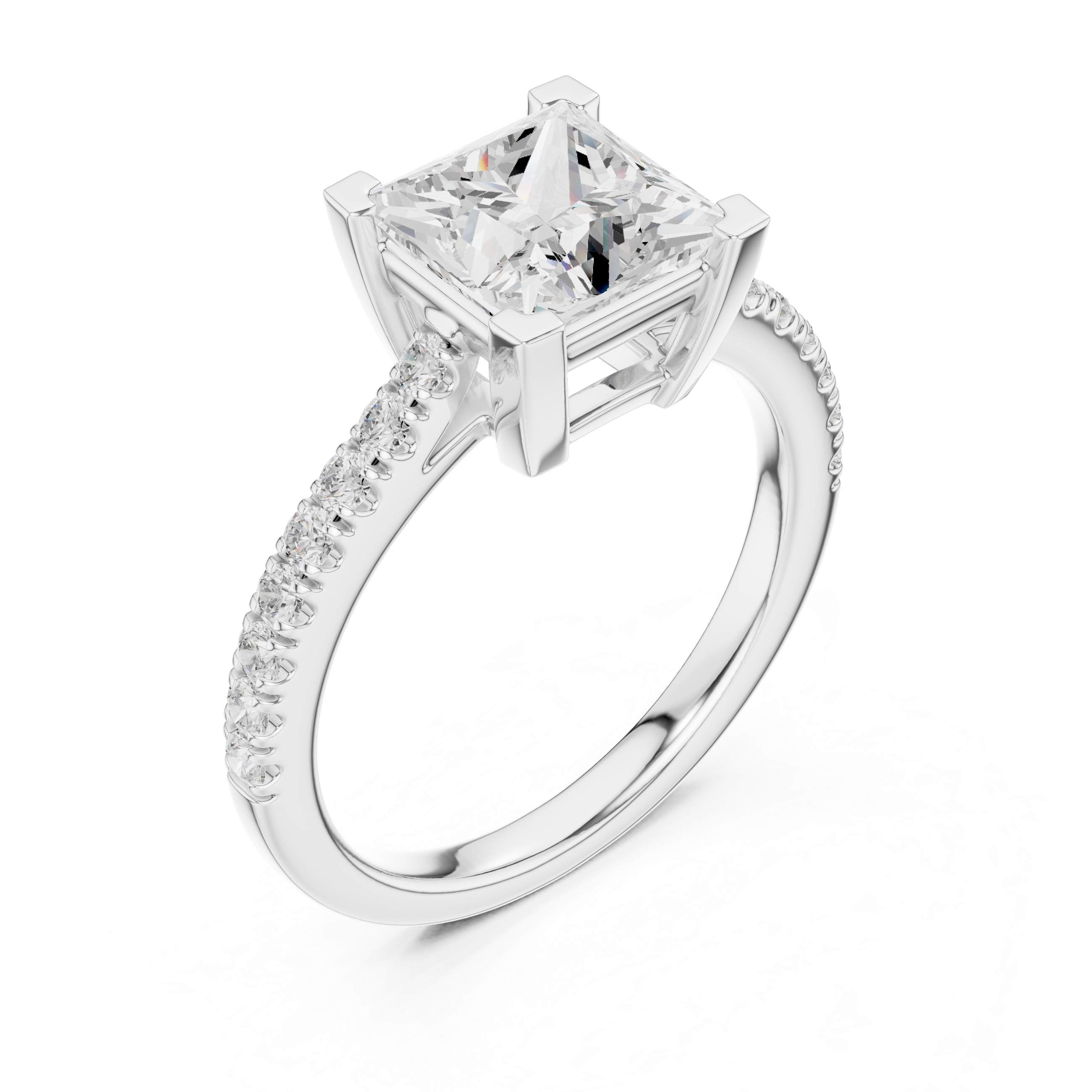 Stunning Princess Diamond Engagement Ring with Pavé Set Band | Sleek and Sophisticated Rose Gold Design