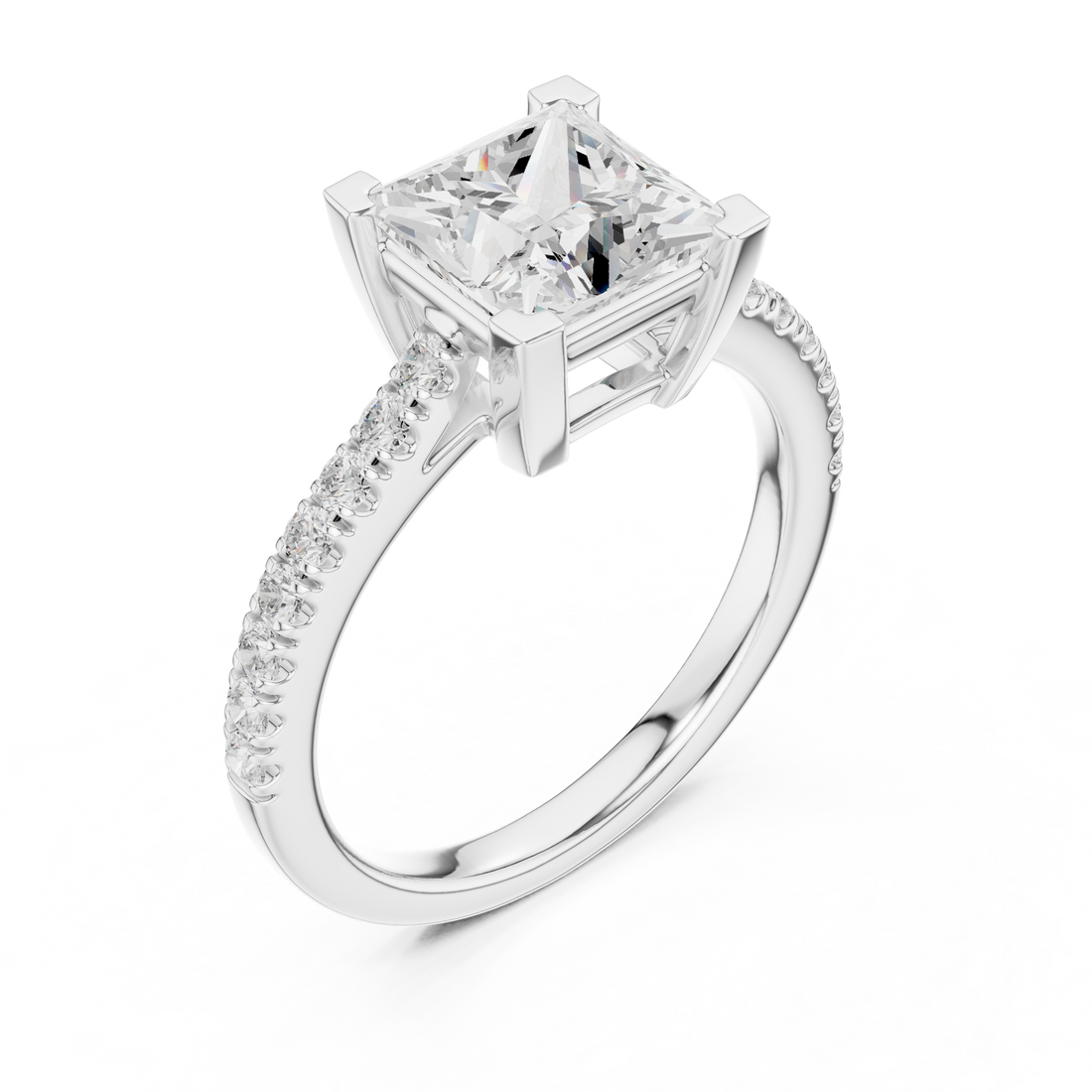 Stunning Princess Diamond Engagement Ring with Pavé Set Band | Sleek and Sophisticated Rose Gold Design