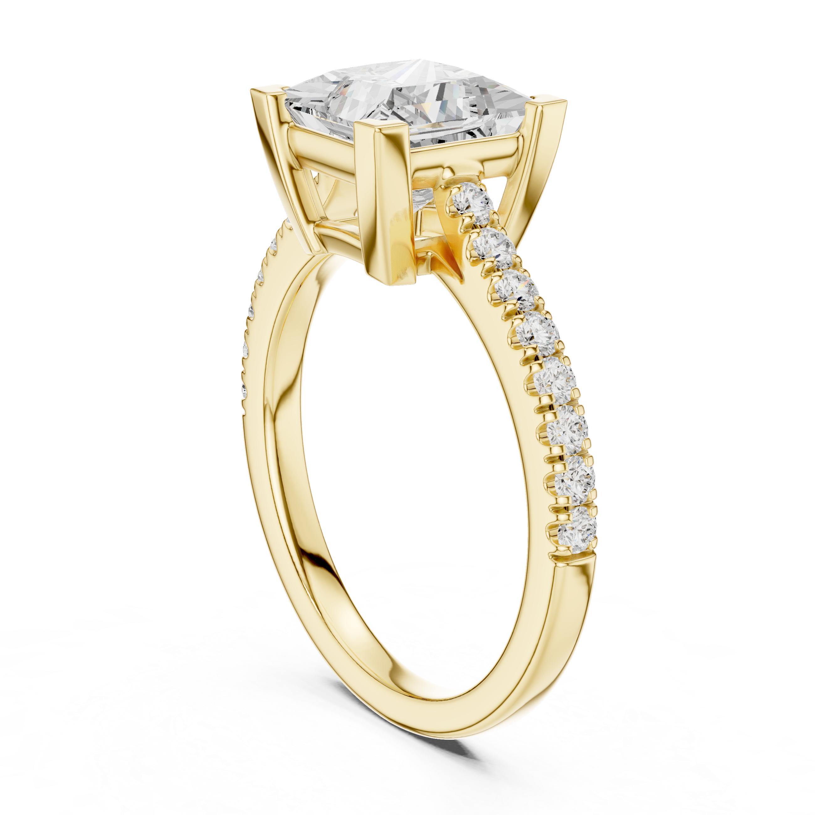Stunning Princess Diamond Engagement Ring with Pavé Set Band | Sleek and Sophisticated Rose Gold Design