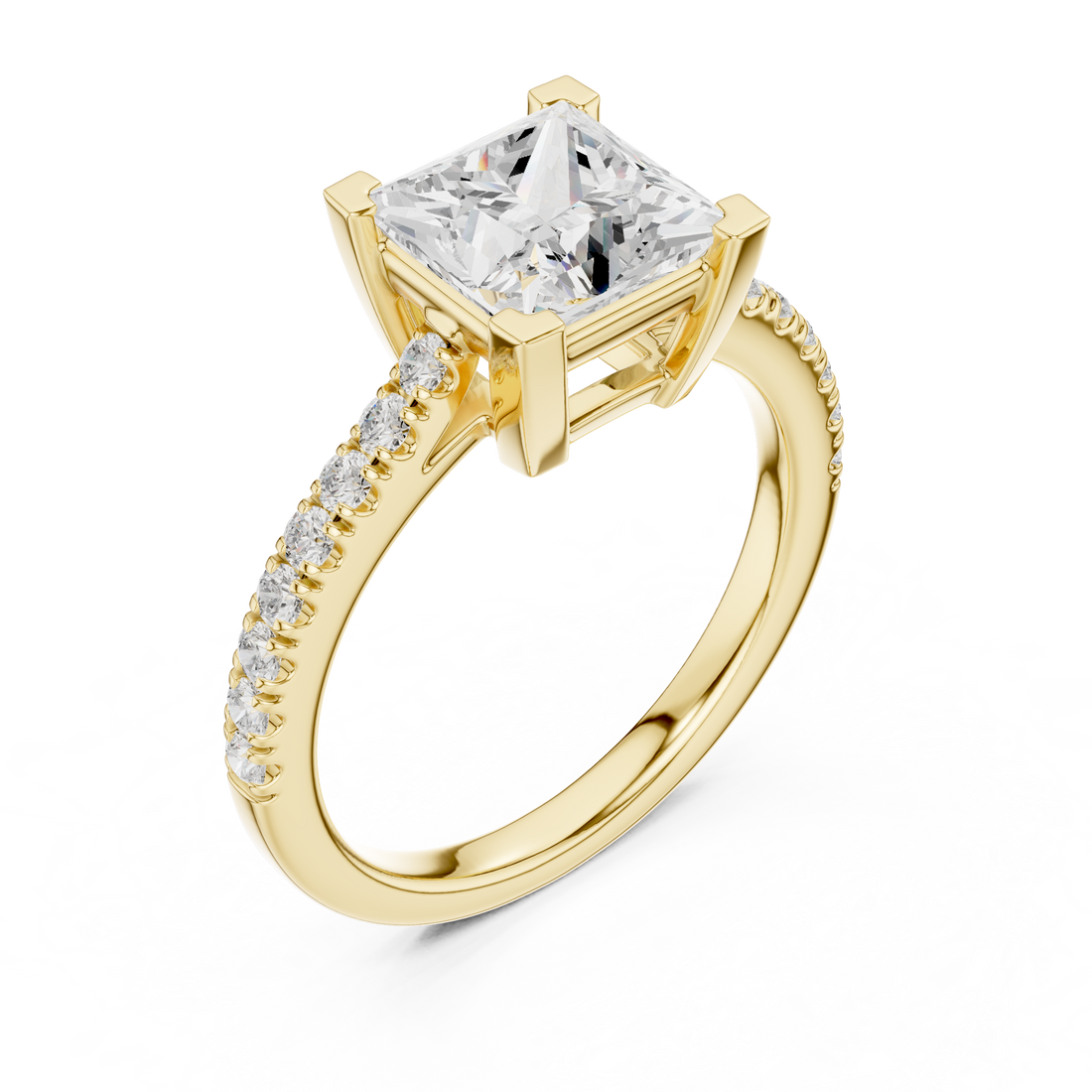 Stunning Princess Diamond Engagement Ring with Pavé Set Band | Sleek and Sophisticated Rose Gold Design